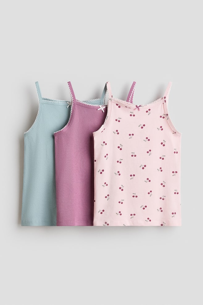 3-pack cotton strappy tops - Dusty purple/Cherries/Grey/Hearts - 1