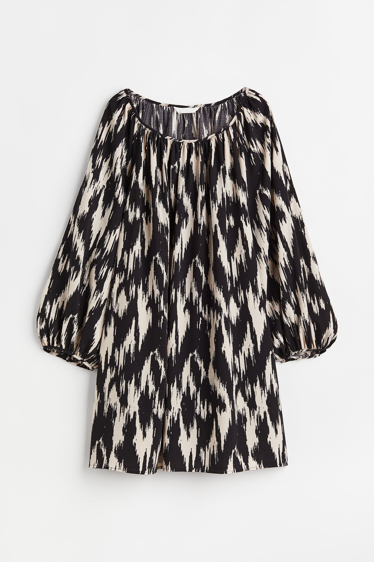 Balloon-sleeved crêpe dress - Black/Patterned