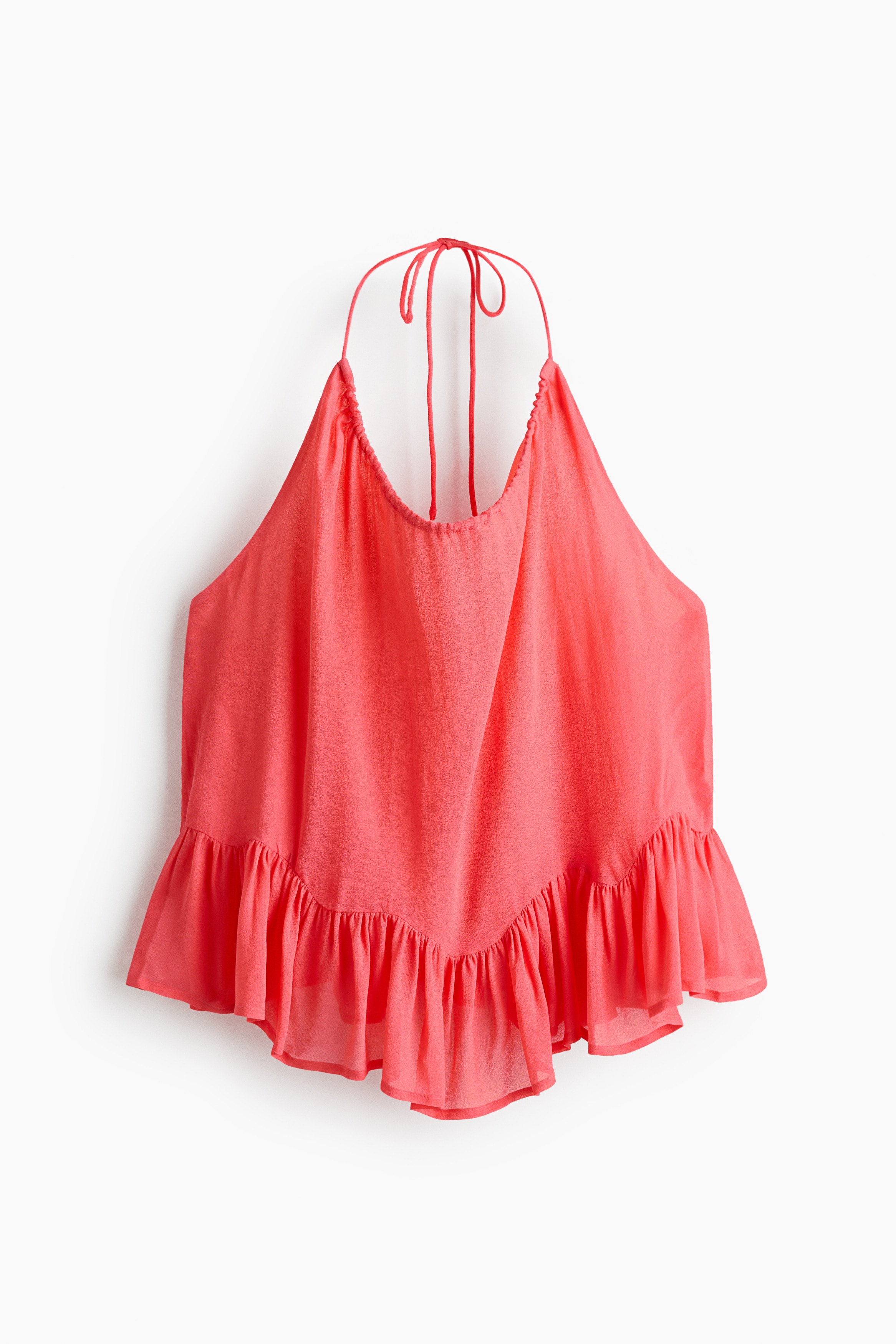 Ruffle-Trimmed Halterneck Top - Coral pink/Light pink/floral