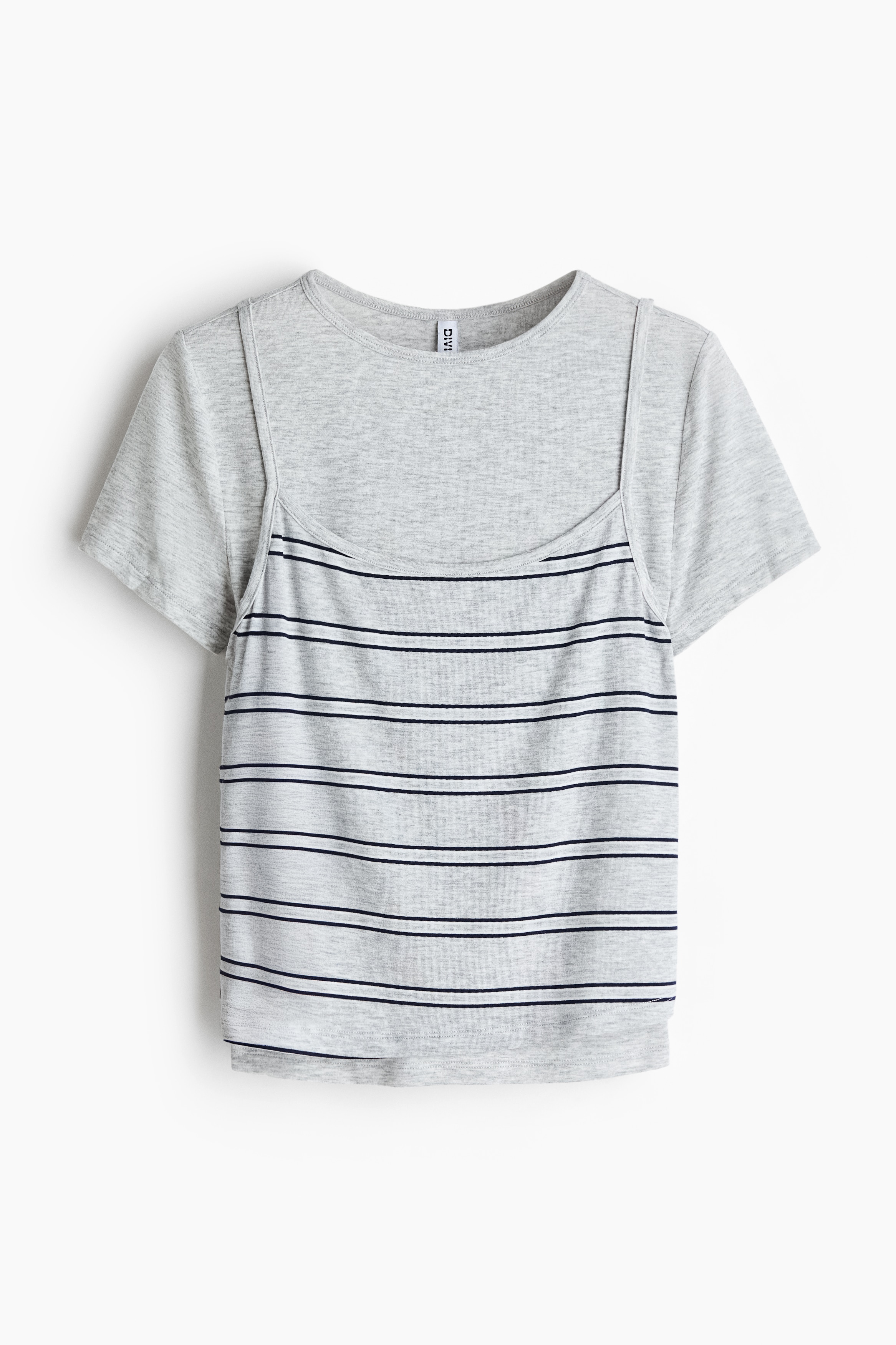 Layered Jersey Top - Light gray melange/striped/White/dark blue