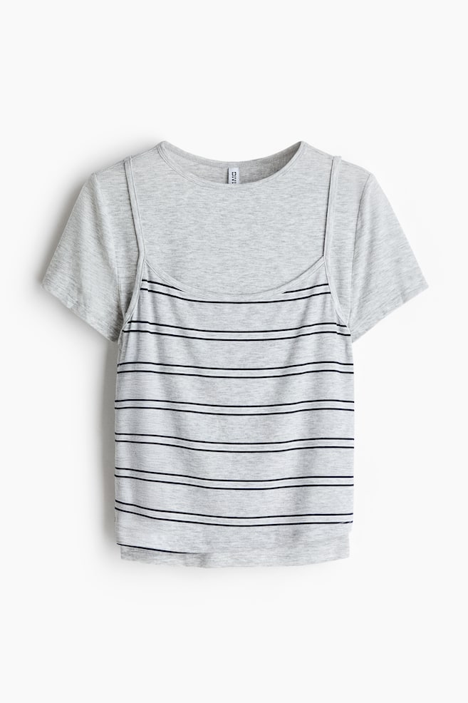 Layered Jersey Top - Light gray melange/striped/White/dark blue - 1