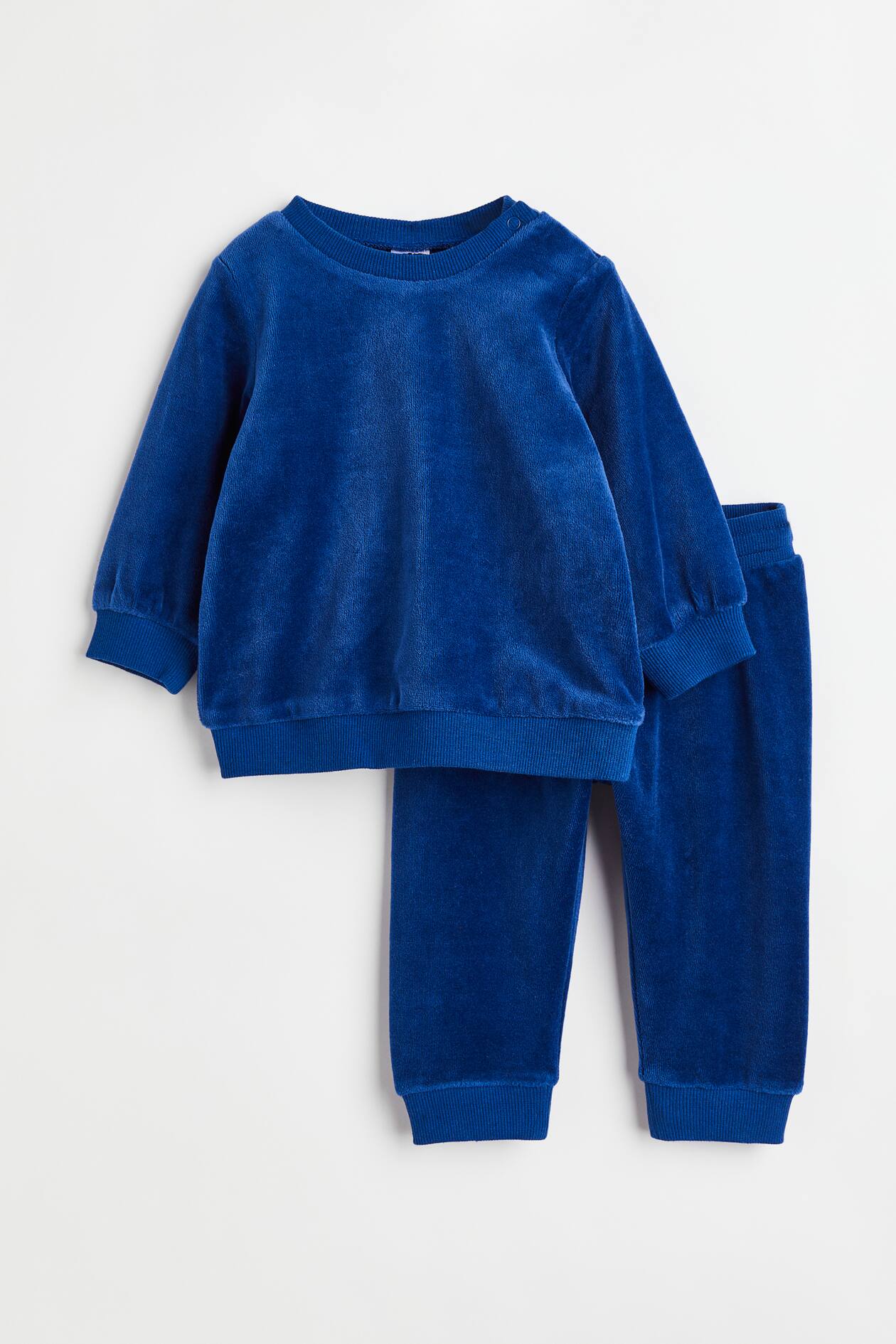 2piece velour set Round neck Long sleeve Bright blue Kids H&M GB