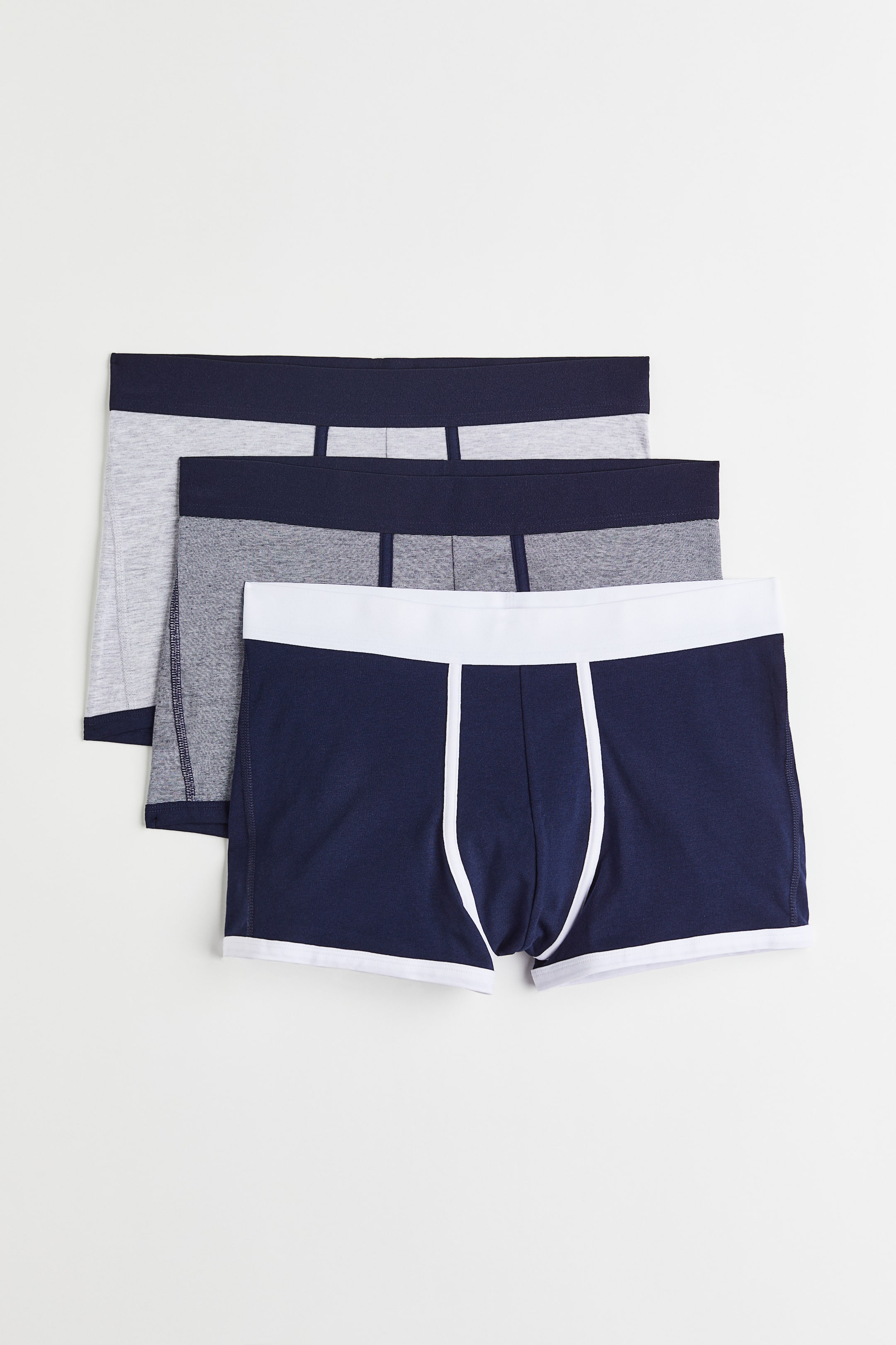 Xem ảnh lớn hơn: Bộ 3 quần lót trunk ngắn vải có Lycra® - Xanh dương đậm/Xám nhạt đốm - Men | H&M VN 1