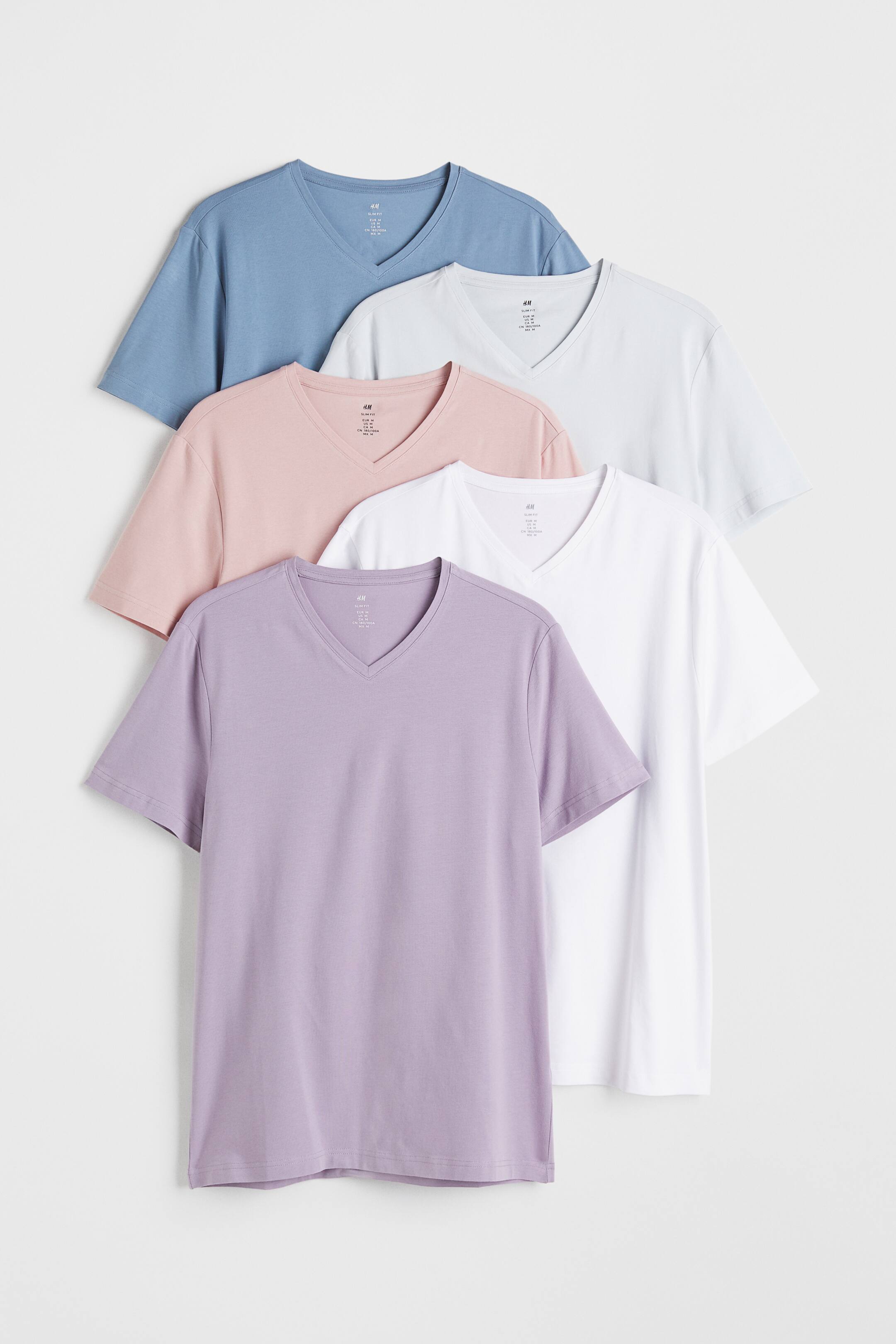 View larger image: 5-pack Slim Fit V-neck T-shirts - Blue/Pink/Purple - Men | H&M 1