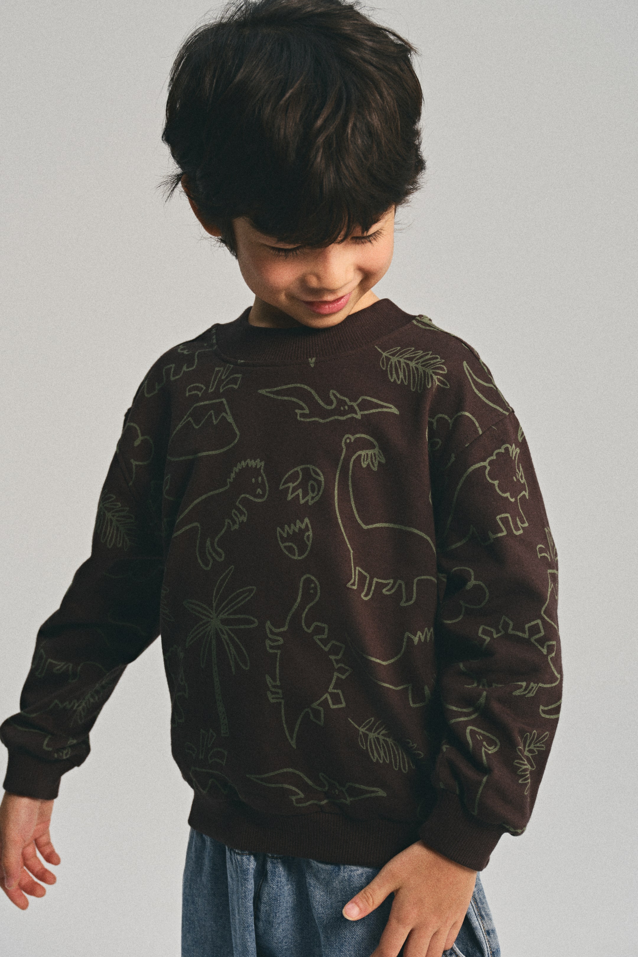 이미지 확대 보기: 프린트 스웨트셔츠 - 블랙/공룡 - Kids | H&M KR 1