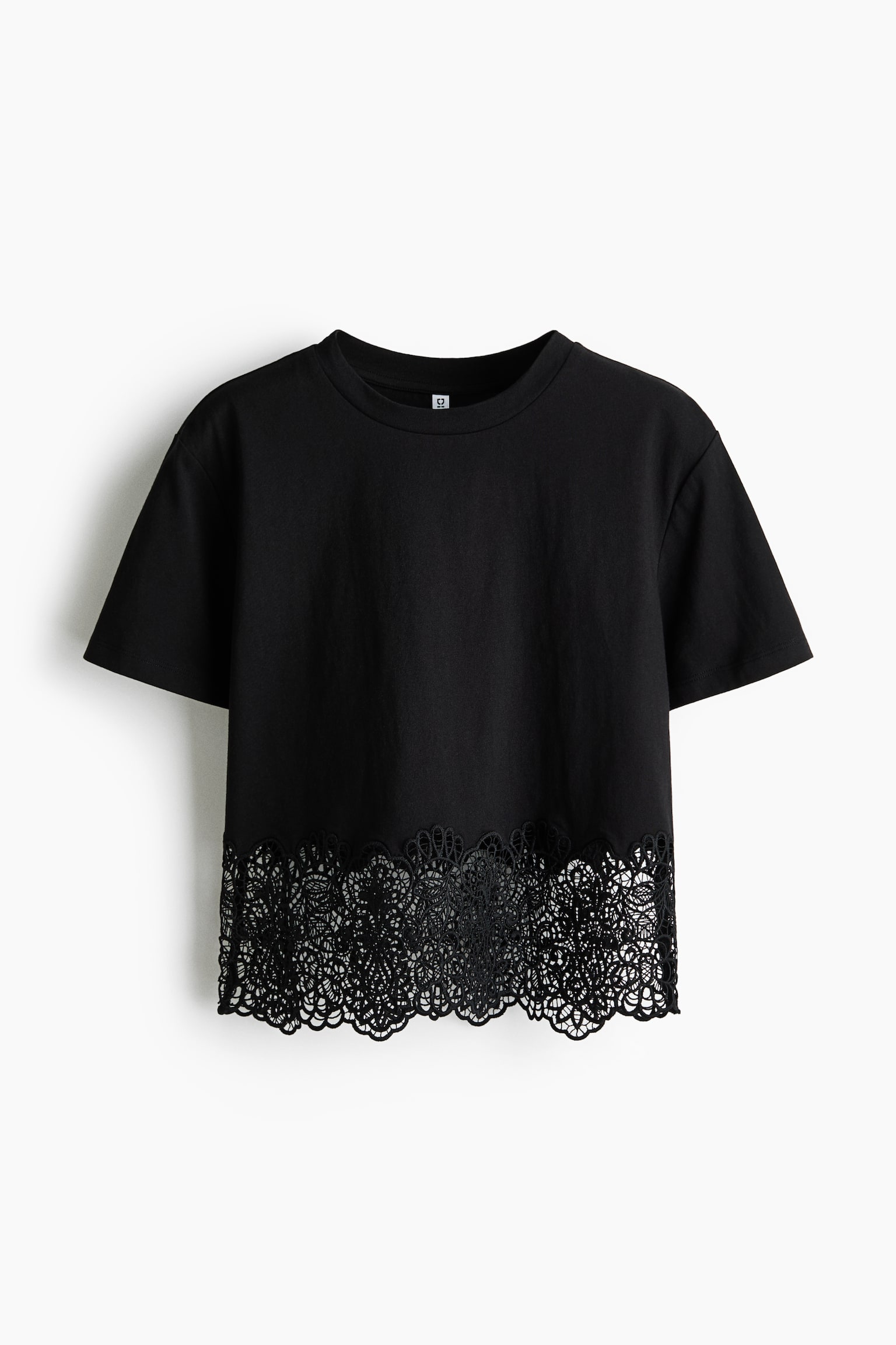 T-Shirt mit Spitzenbesatz - Schwarz/Weiß