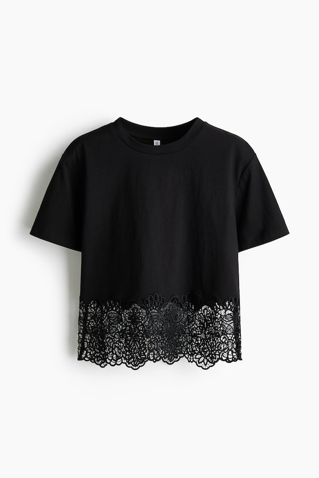 Lace-trimmed T-shirt - Black/White - 1