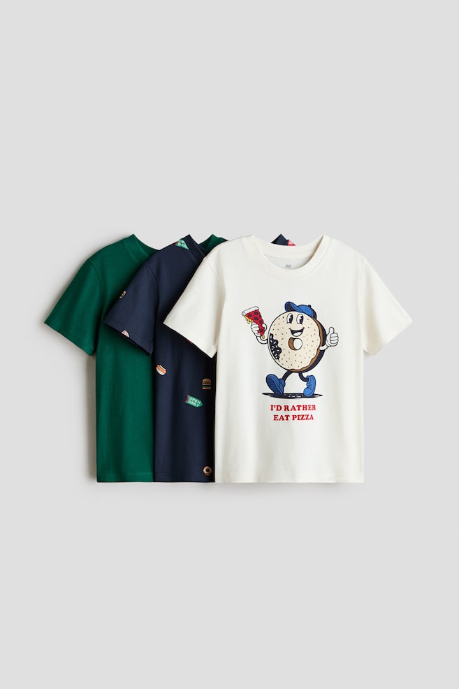 3er-Pack T-Shirts mit Print - Cremefarben/Pizza/Blau/NASA/Khakigrün/Off road/Dunkelrot/Teddybären/Grün/Everyday Fun/Türkis/Dinoriffic - 1