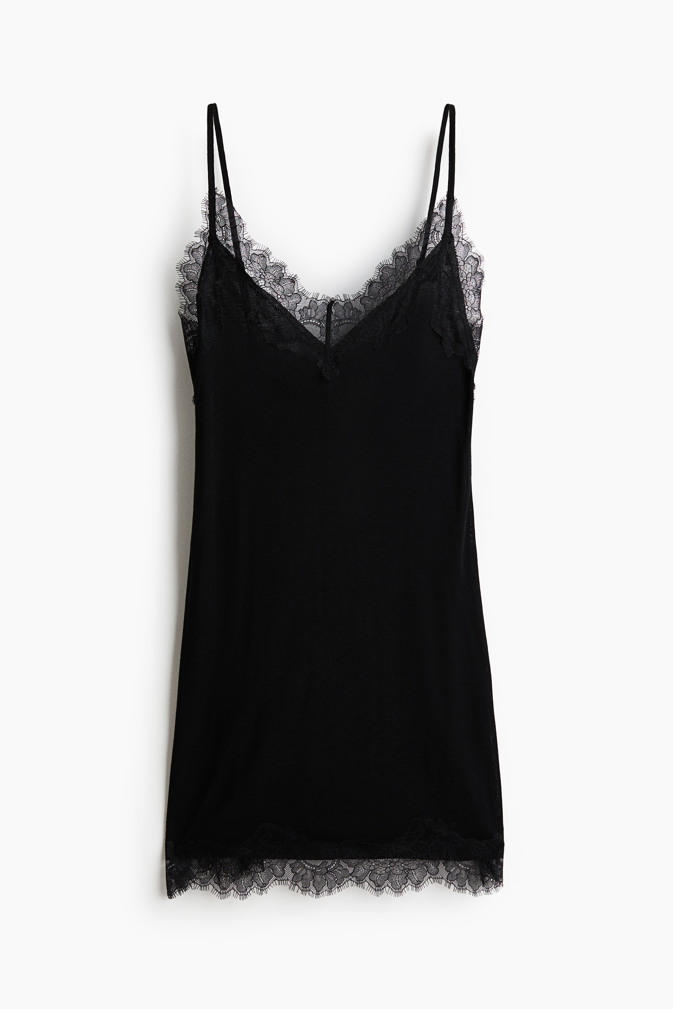 Lace-Trimmed Nightgown - Black