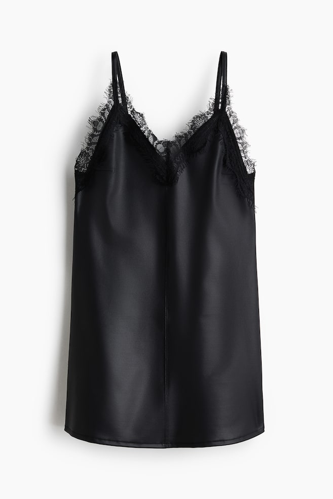 Lace-trimmed strappy dress - Black - 1
