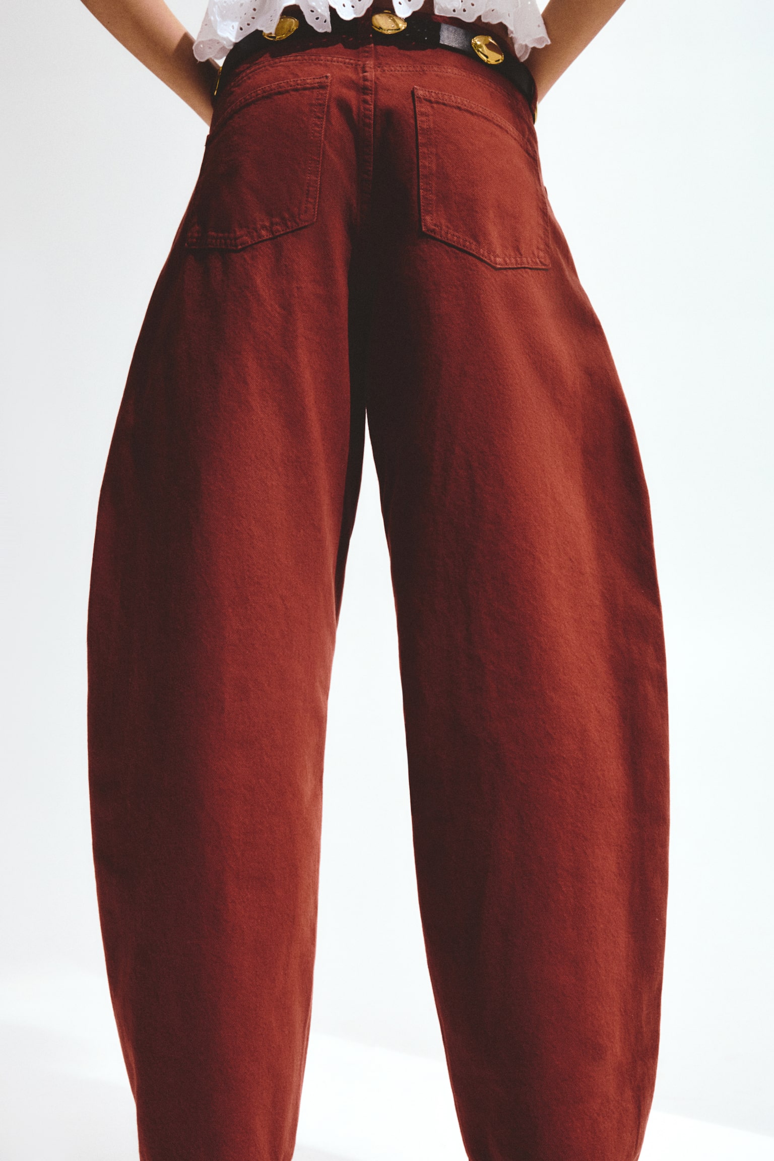 Baggy High Waist Jeans - Rdzawoczerwony/Sprana czerń/Niebieski denim/Jasnoszary melanż - 4