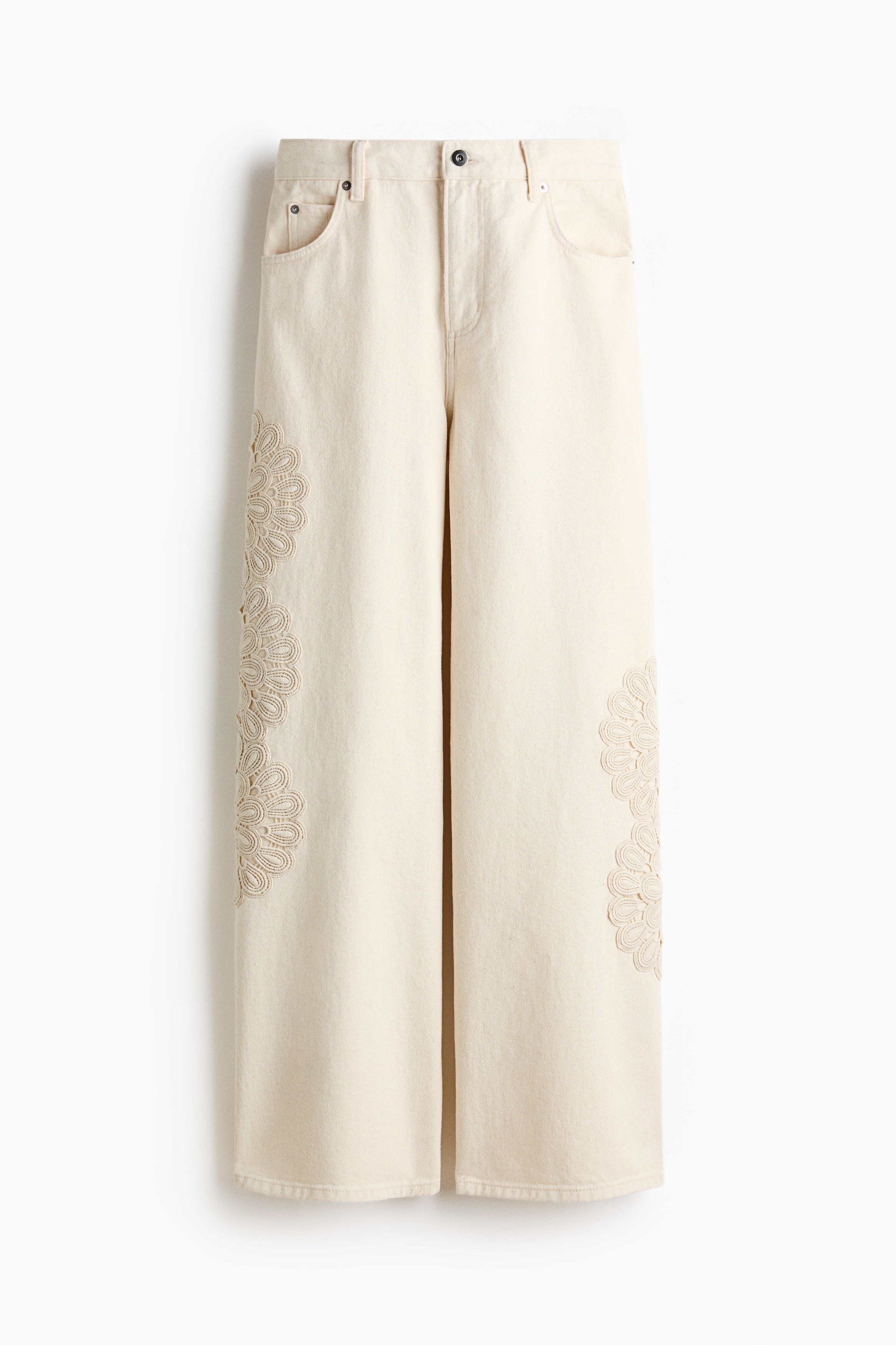 Crochet look-detail jeans - Cream/Black