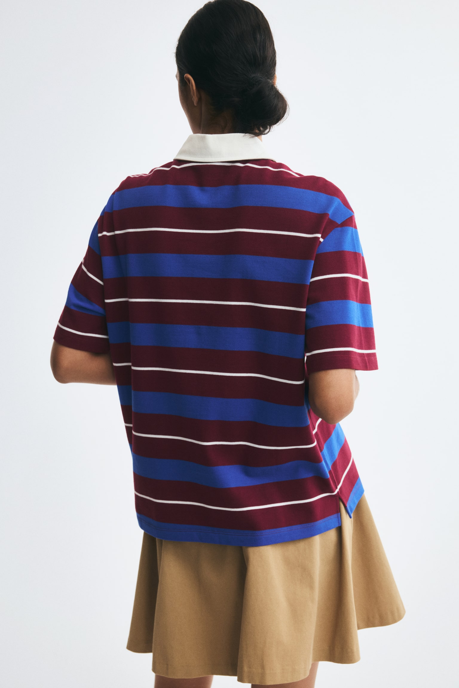 Женское поло H&M Piqué Polo Shirt, цвет: Тёмный красный / Полосатый — фото 4