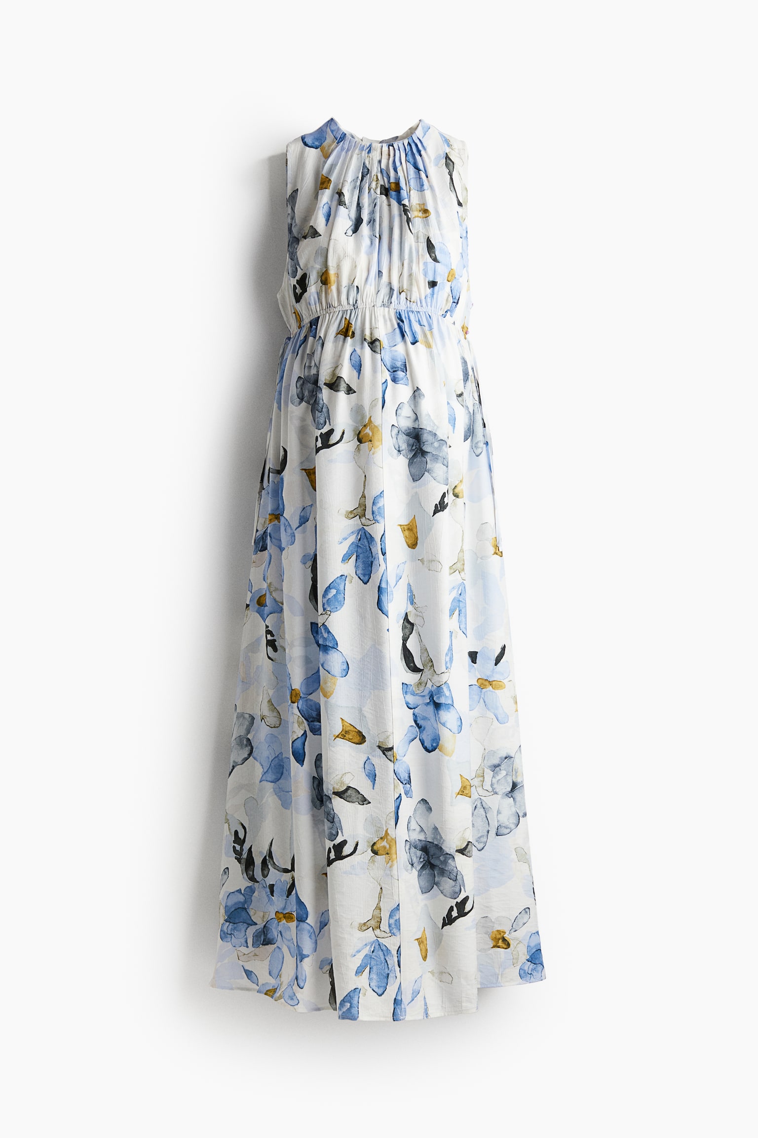 MAMA Pleat Detail Dress - White/Blue floral/Navy blue - 2