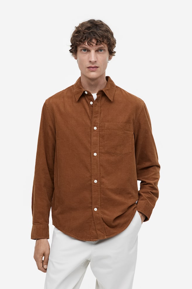 Regular Fit Corduroy shirt - Brown/Black/Turquoise - 1