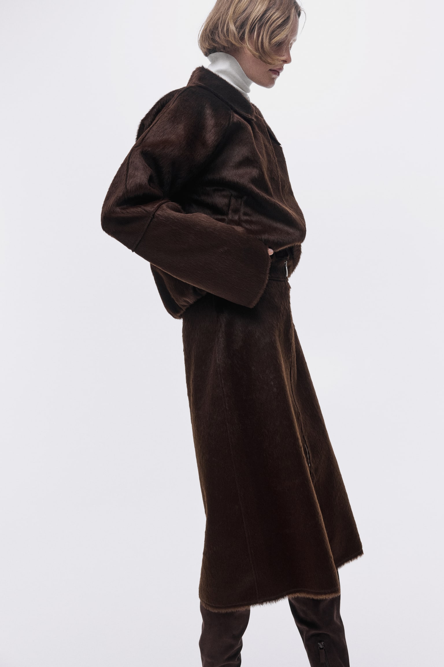 Zip-front skirt - Dark brown - 3