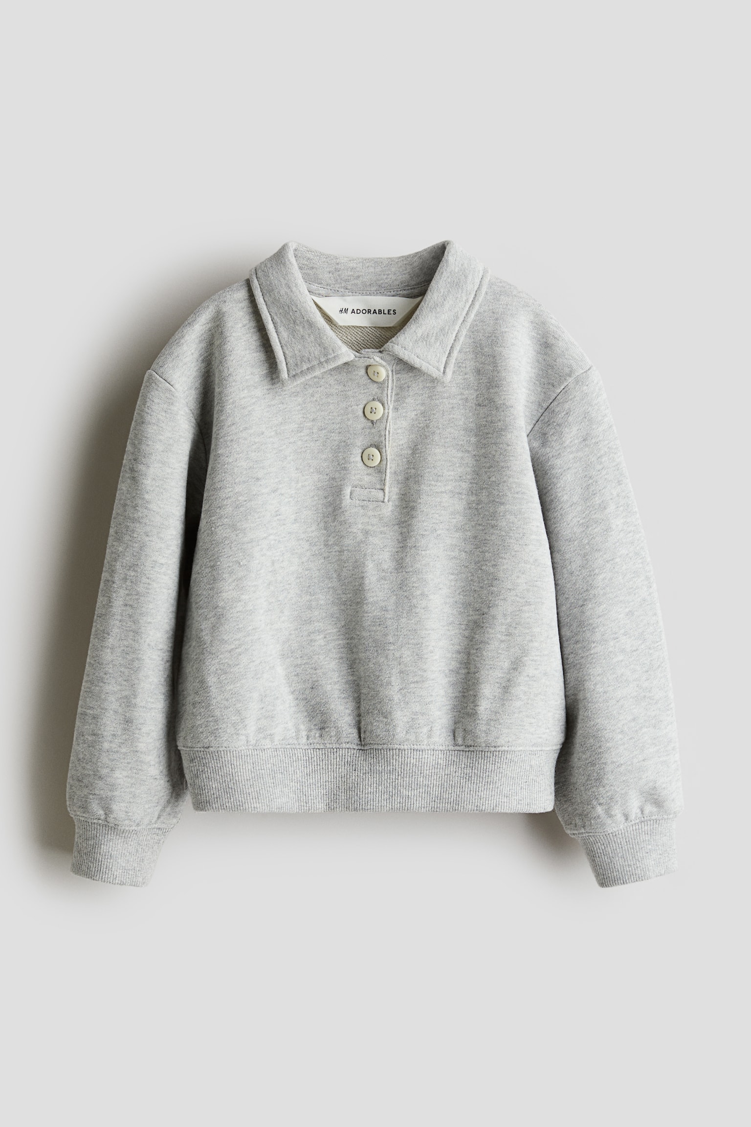 Cotton sweatshirt polo shirt - Light grey marl - 1