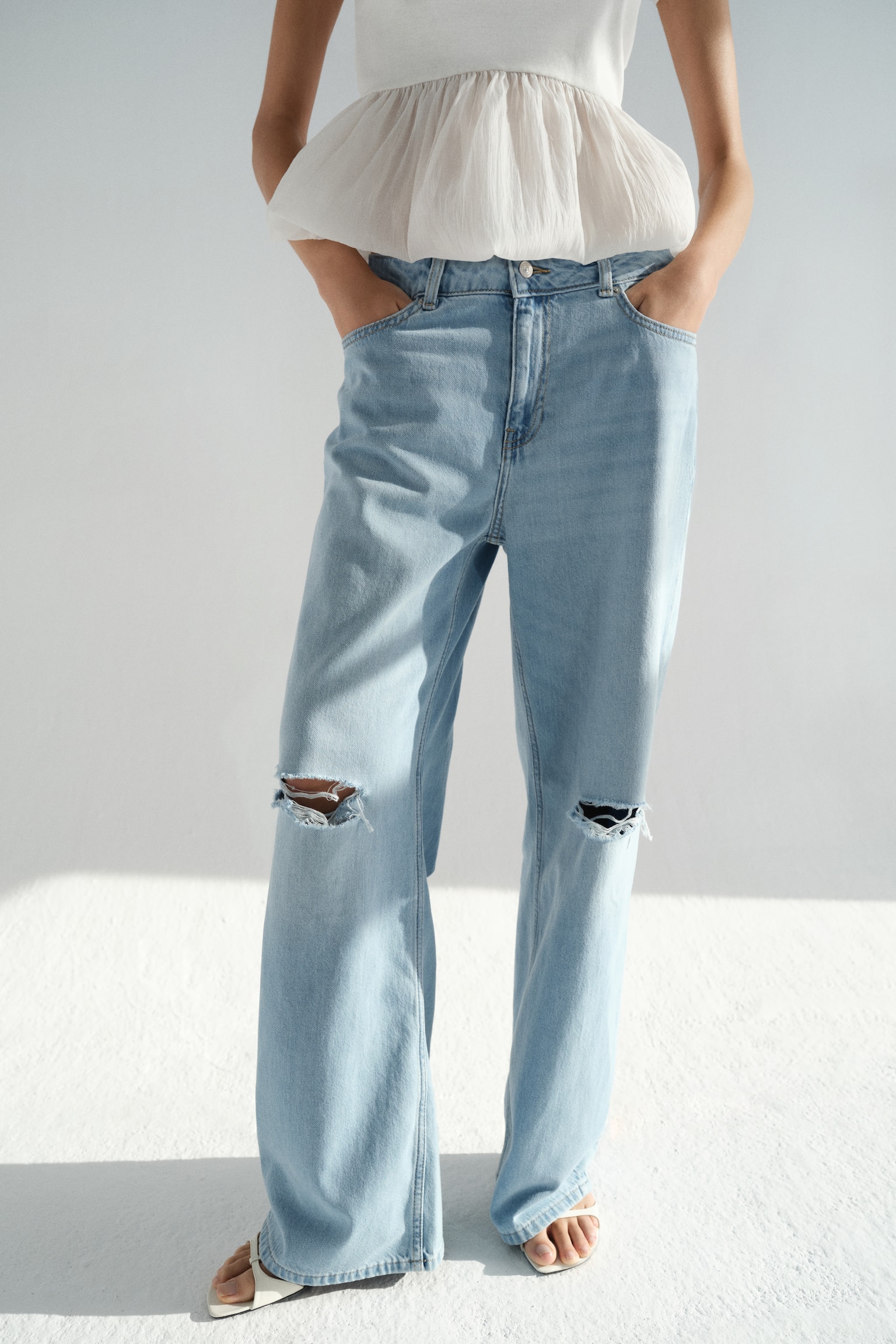 Baggy Regular Waist Jeans - Bleu denim clair/Bleu denim délavé/Gris clair/Beige clair/Blanc - 6
