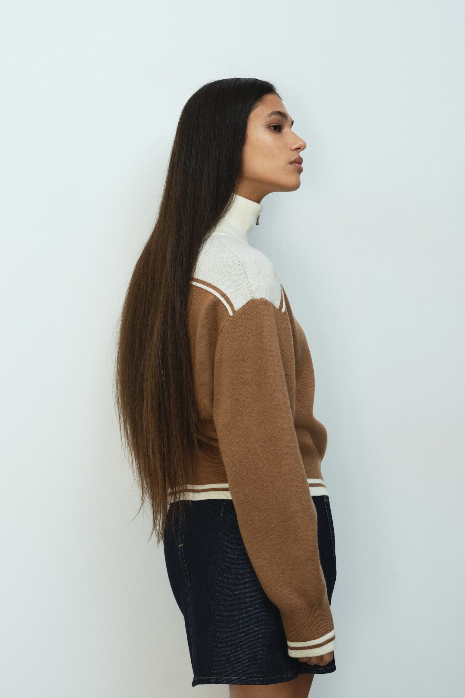 Zip-through cardigan - Dark beige/Colour block - 5