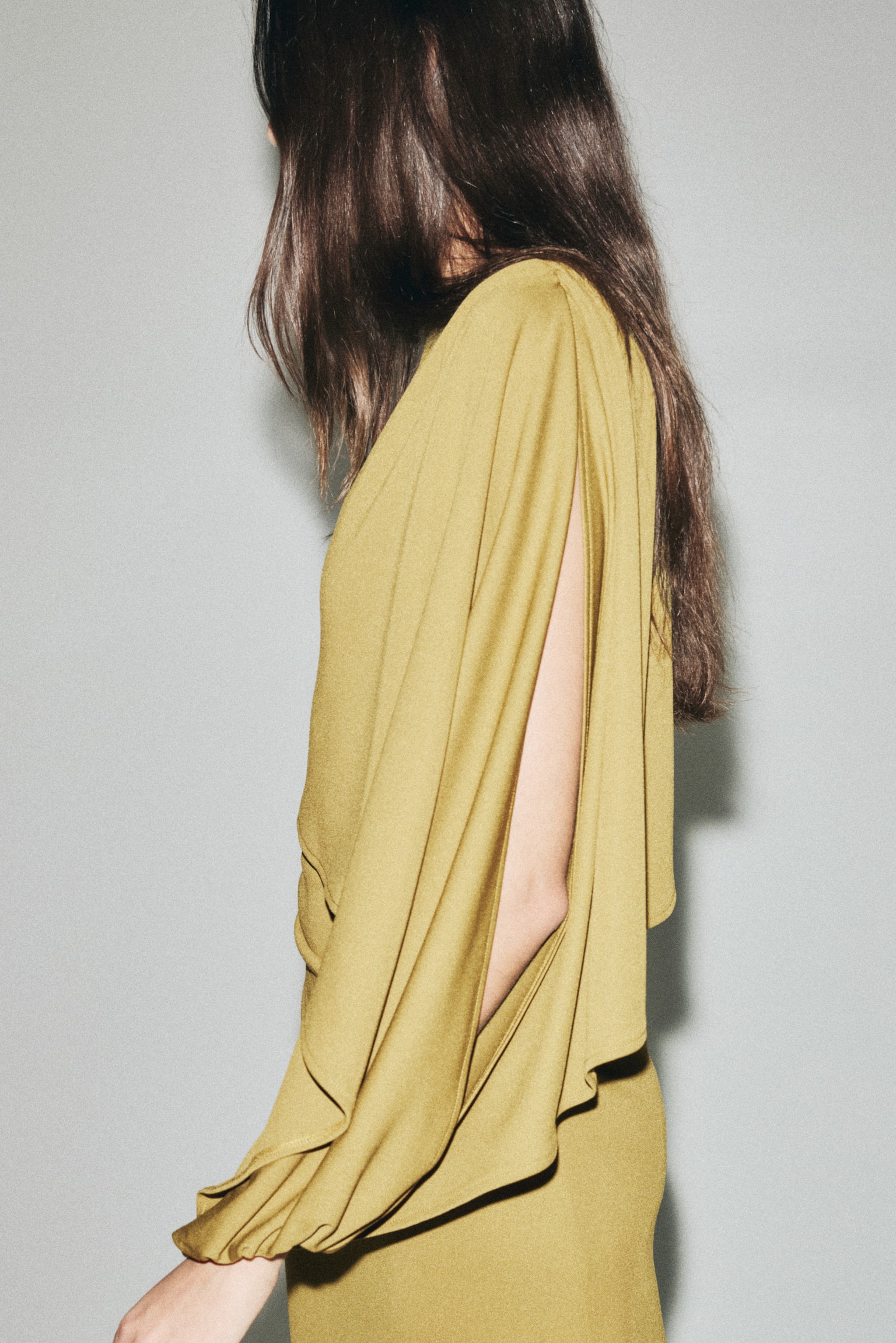 Draped cape-detail dress - Golden olive - 5