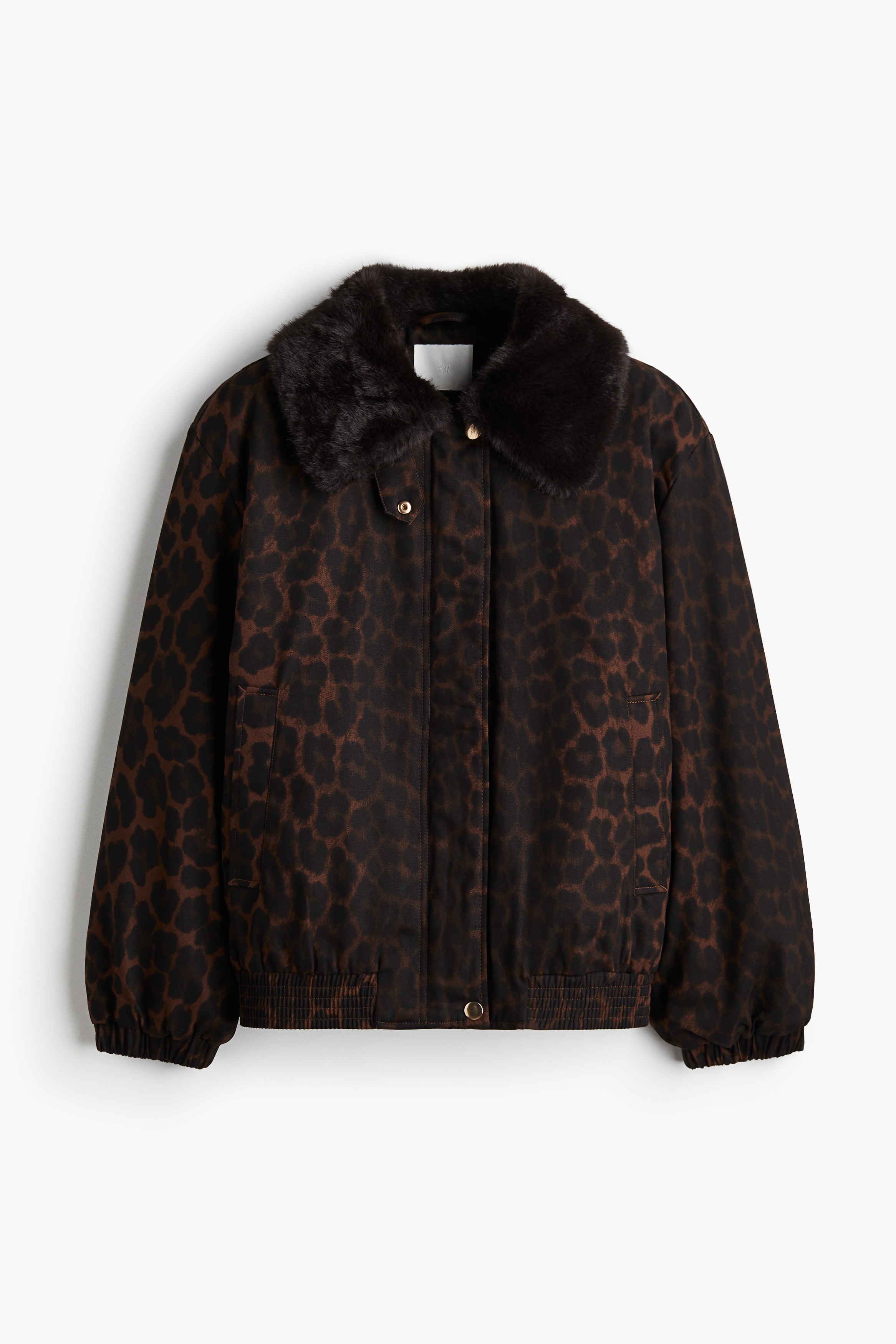 Μπουφάν από ντιαγκονάλ ύφασμα με γέμισμα - Καφέ/λεοπάρ μοτίβο