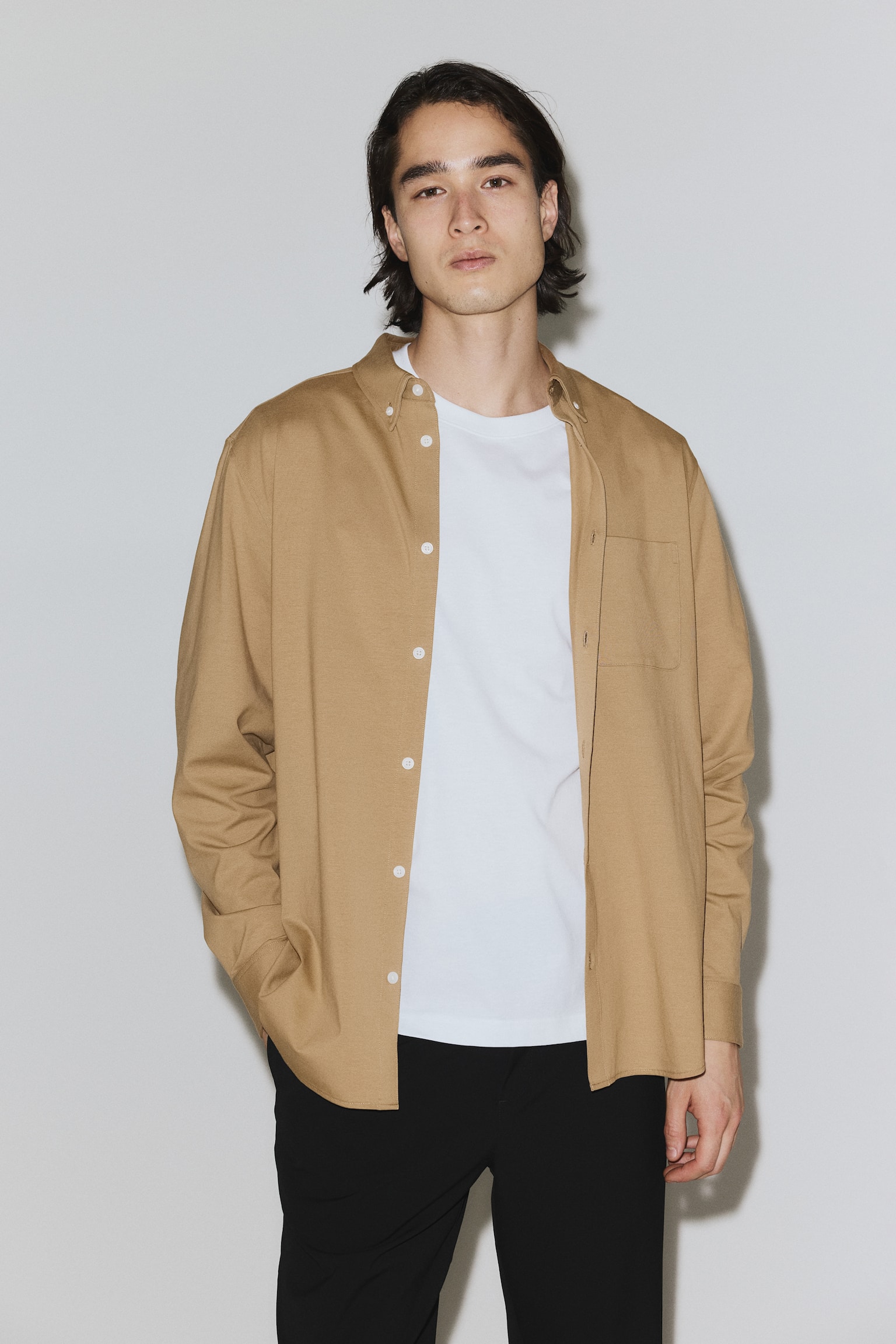 Four-way Stretch Regular Fit Shirt - Beige/White/Light blue - 5