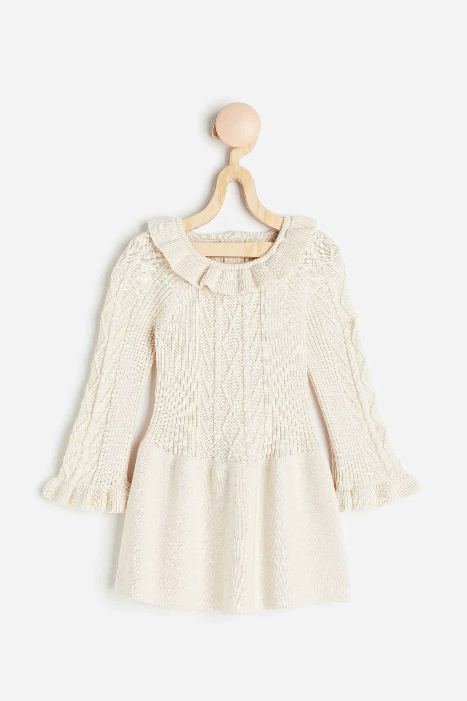 Collared Rib Knit Dress - Natural white - 1