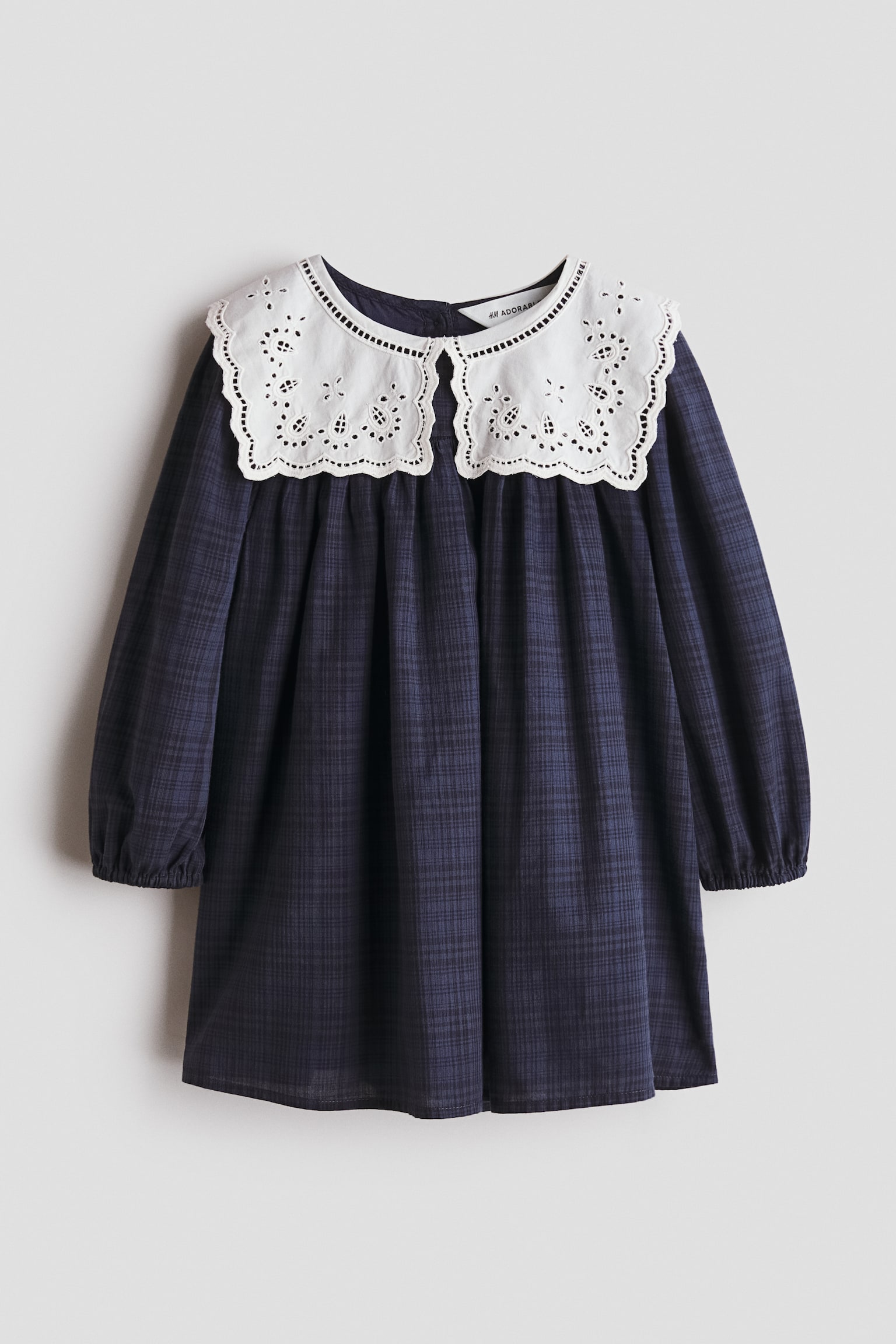 Vintage-collar muslin dress - Navy blue