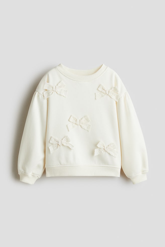 Appliquéd Brushed-Inside Sweatshirt - Cream/bows/Light dusty pink - 1