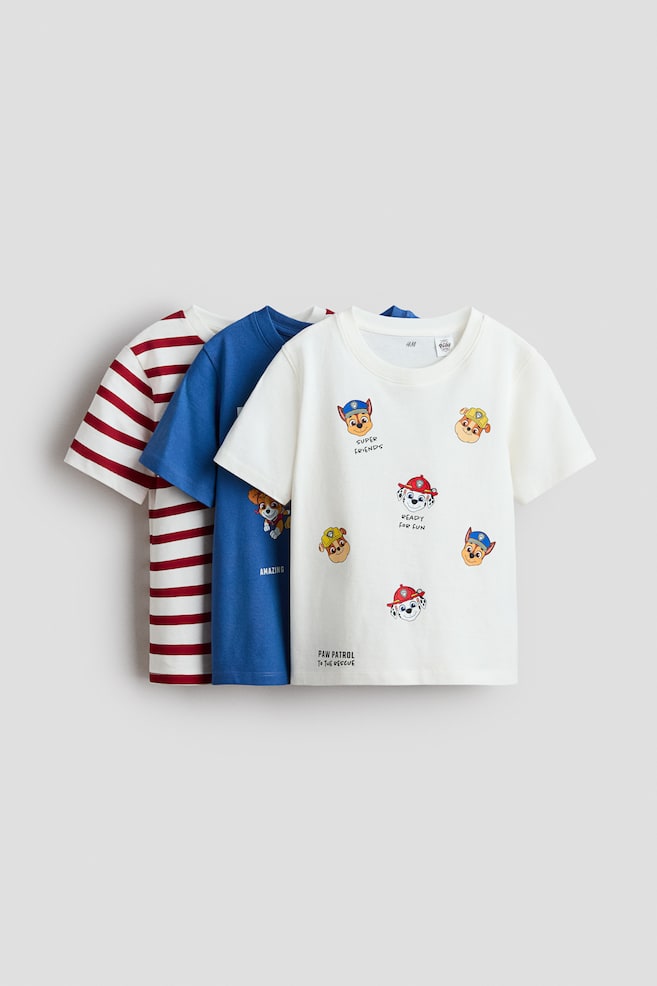3-pack printed T-shirts - Cream/PAW Patrol/White/Pokémon/Dusty blue/Hot Wheels/Light grey marl/Marvel Comics/Grey/Sonic the Hedgehog/Green/Minecraft/Red/Cars/Navy blue/Mickey Mouse/Green/Minecraft/Dark grey/Jurassic World/Red/Marvel Comics/White/Hot Wheels - 1