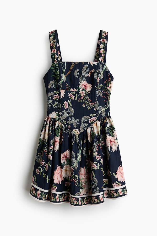 Ausgestelltes Kleid - Marineblau/Geblümt/Hellbeige/Geblümt/Denimblau - 1