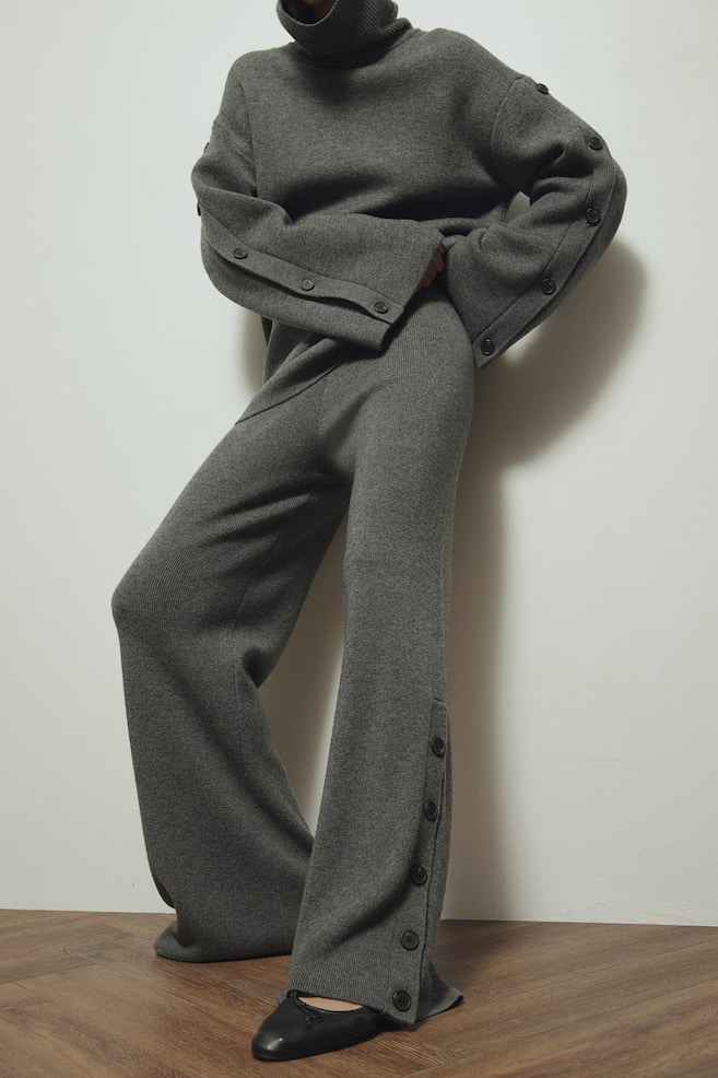 Pantalon en laine avec boutons - Gris foncé chiné - 4