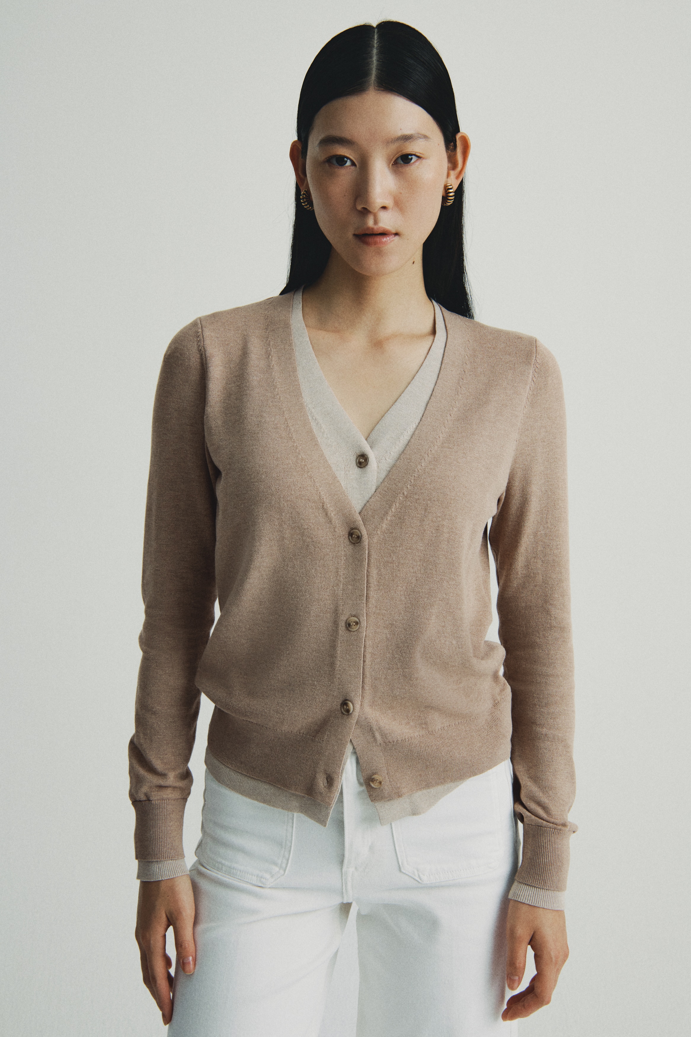 H & M - レイヤードカーディガン - ブラウン H & M - レイヤードカーディガン - ブラウン