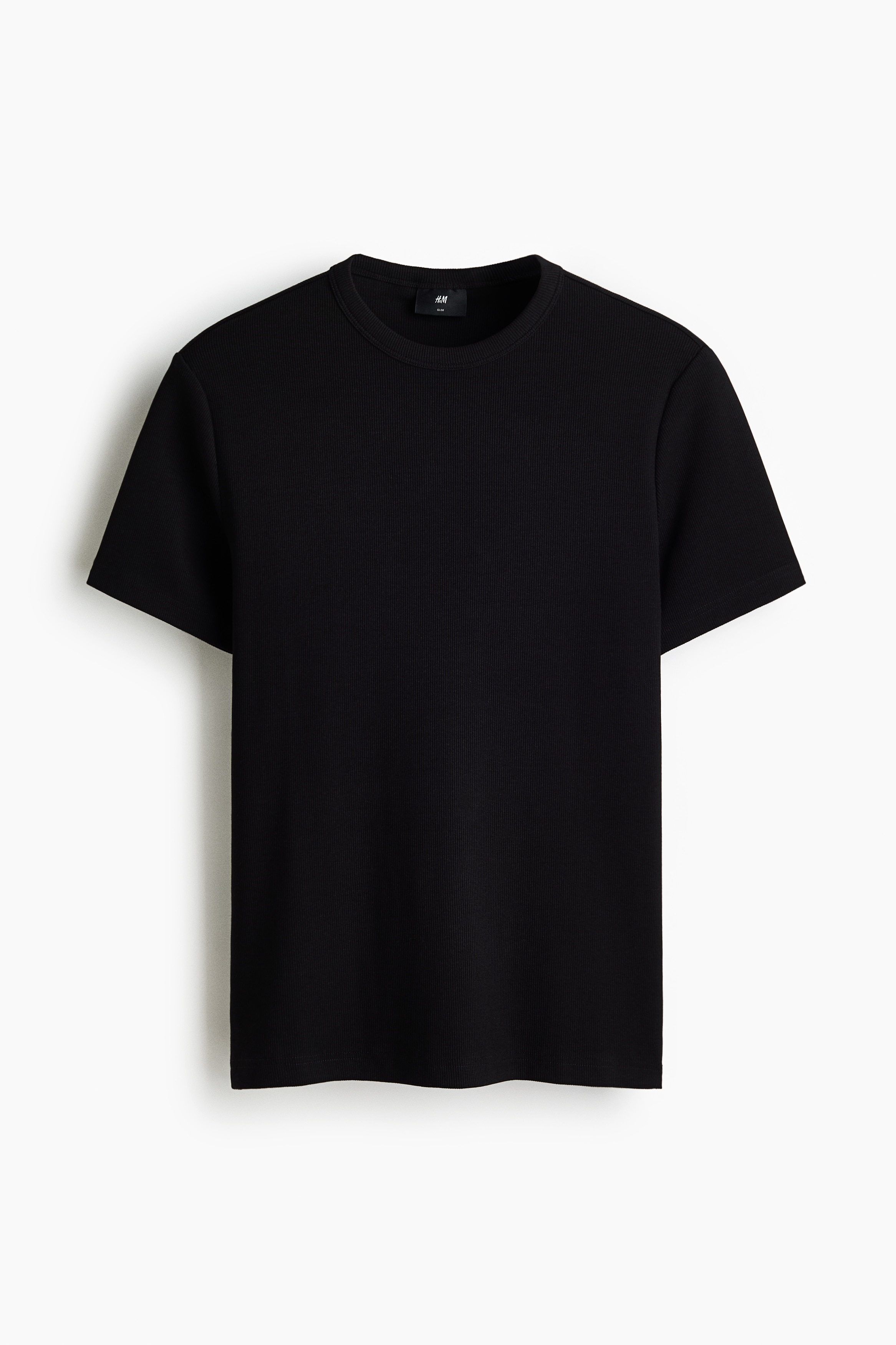 Slim Fit Ribbed T-shirt - Black/White/Light grey marl