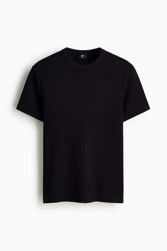 Slim-Fit Ribbed T-Shirt - Black/Light gray melange/White - 1