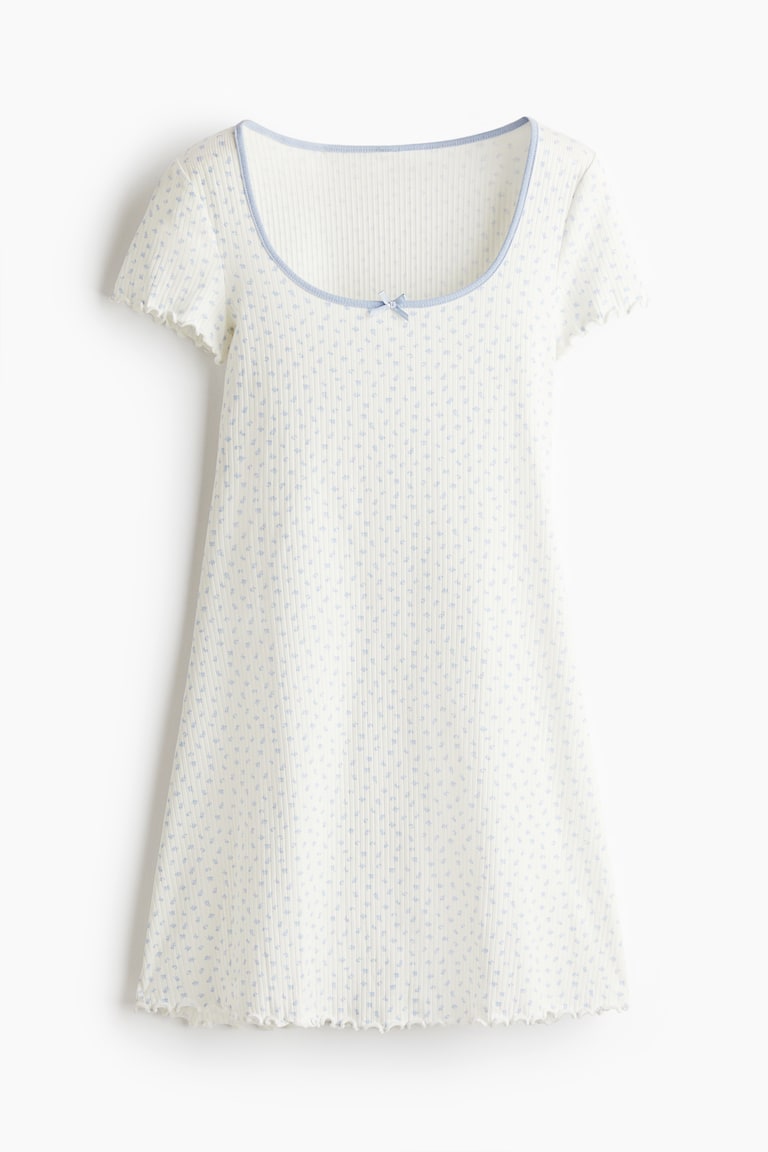 Women's White/floral Overlocked-Trim Dress with Flared Skirt | H&M US