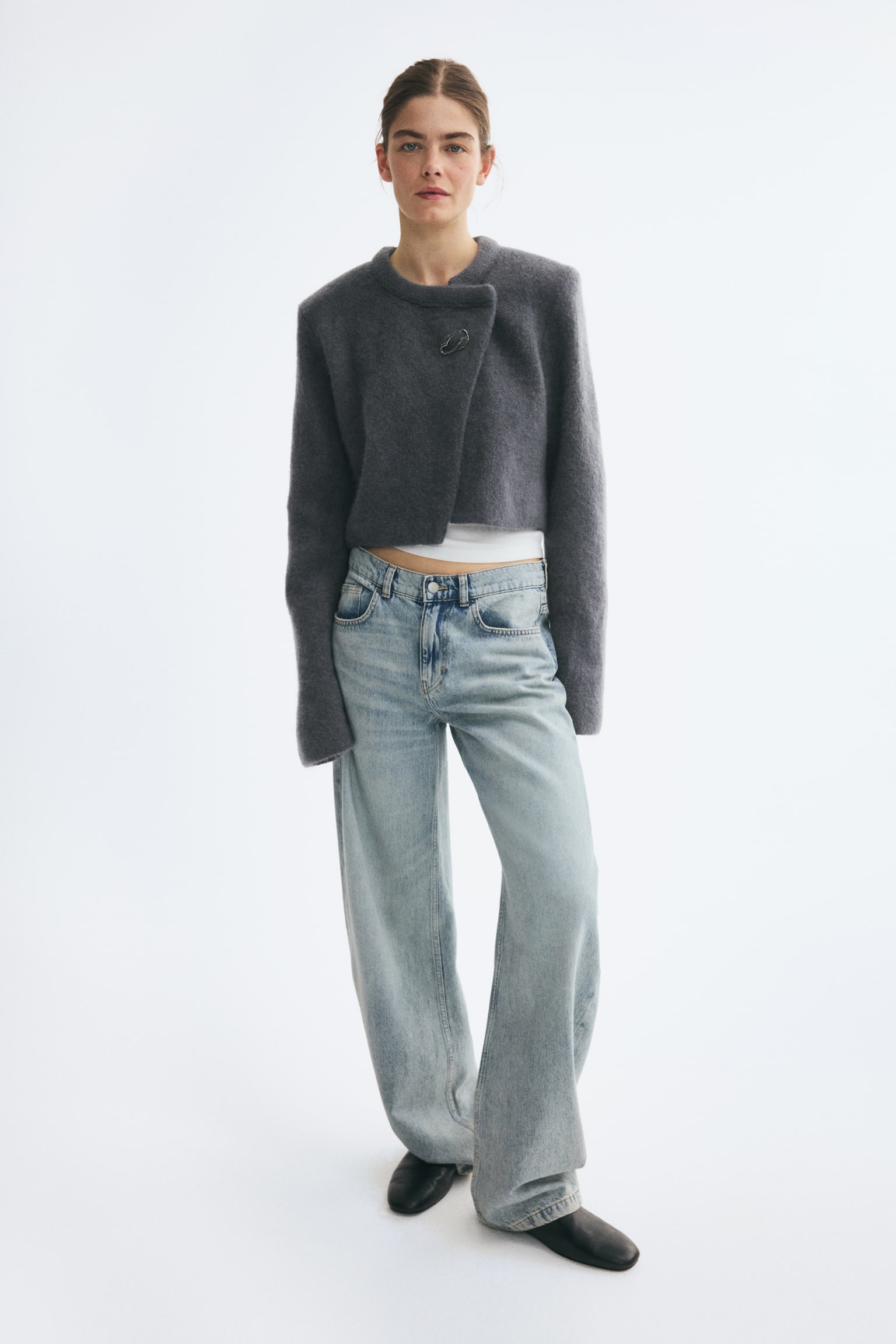 Женский кардиган H&M Cropped Mohair-Blend, цвет: Тёмный серый — фото 3
