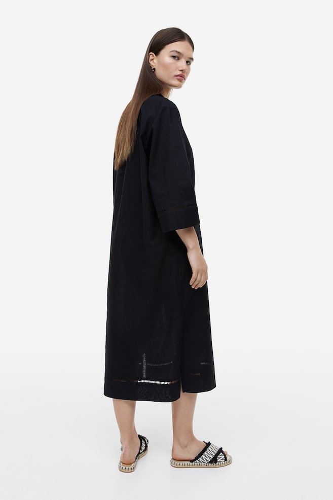 Linen-blend kaftan dress - Black - 6