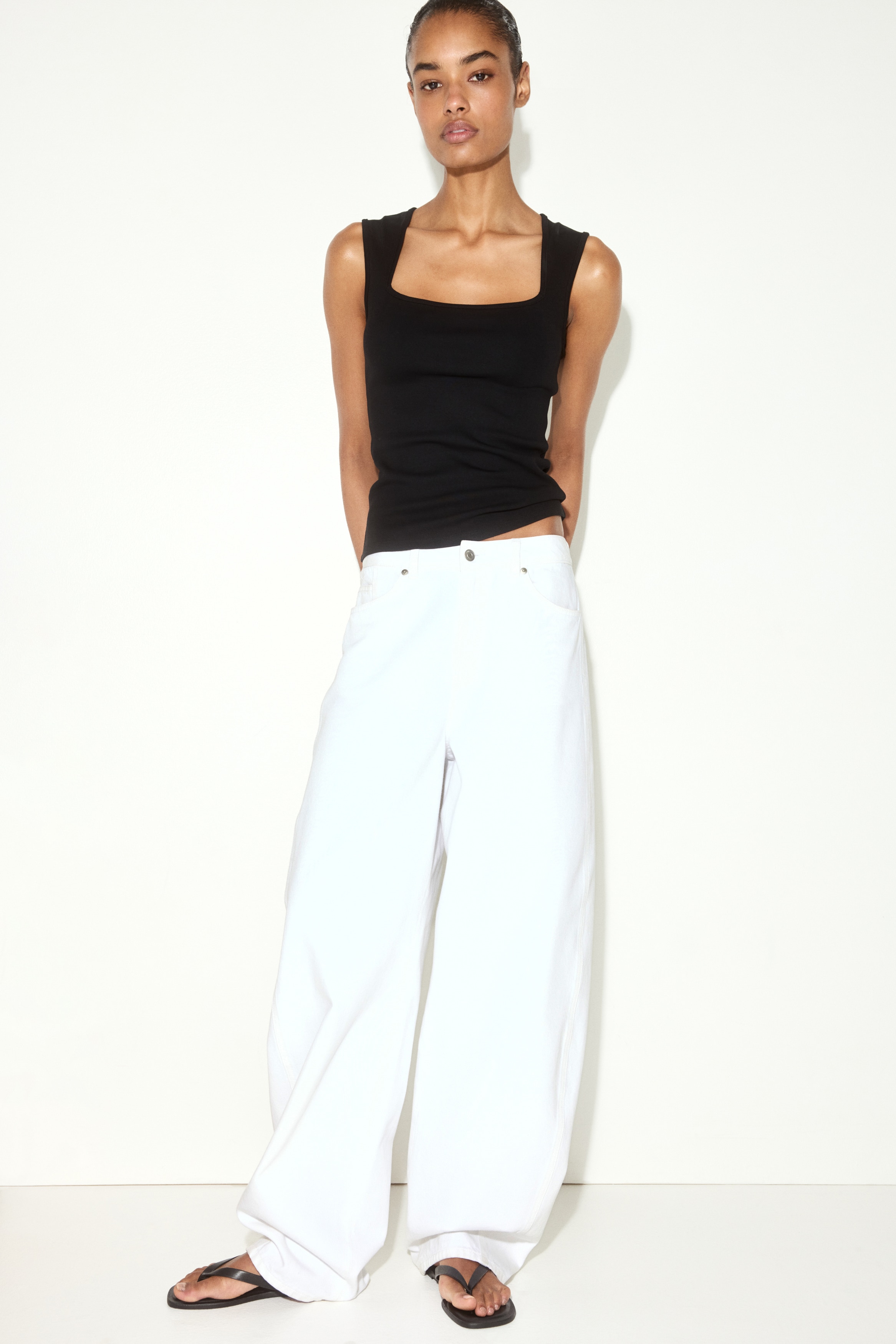 Women's Black Ribbed Square-Neck Tank Top | H&M US