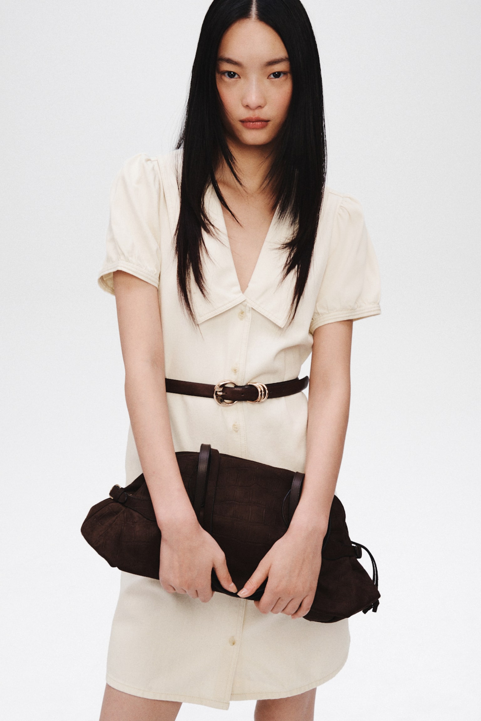 Collared denim dress - Cream/Denim blue - 6