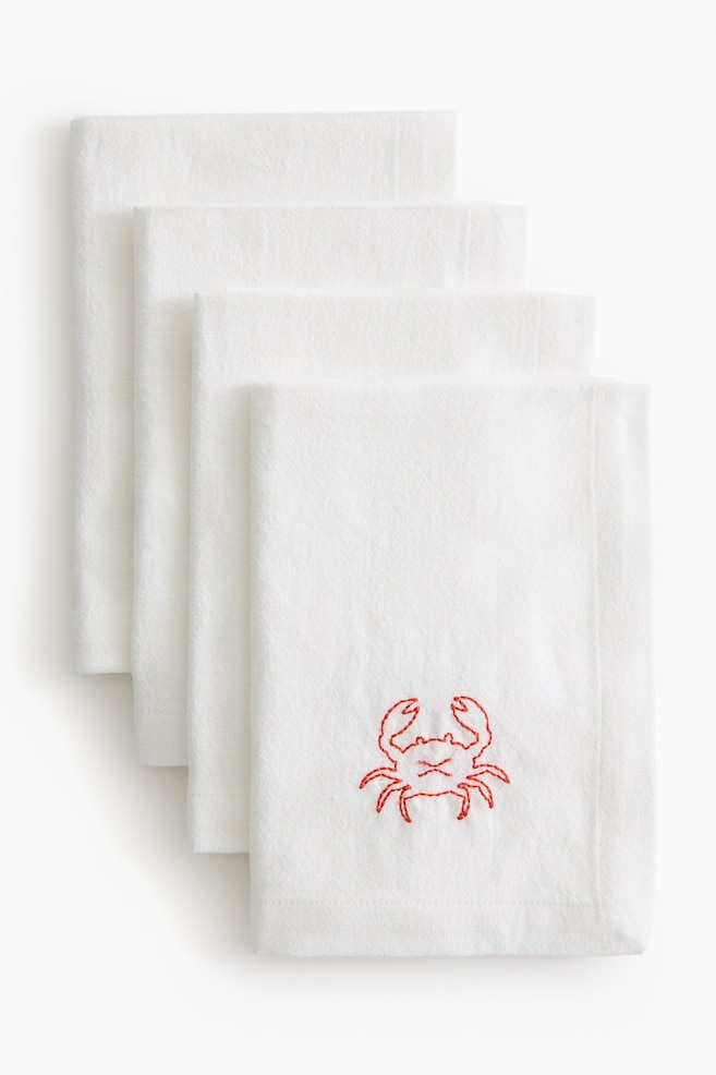 4-Pack Embroidered-Detail Linen-blend Napkins - Orange/crab/Blue/fish - 4