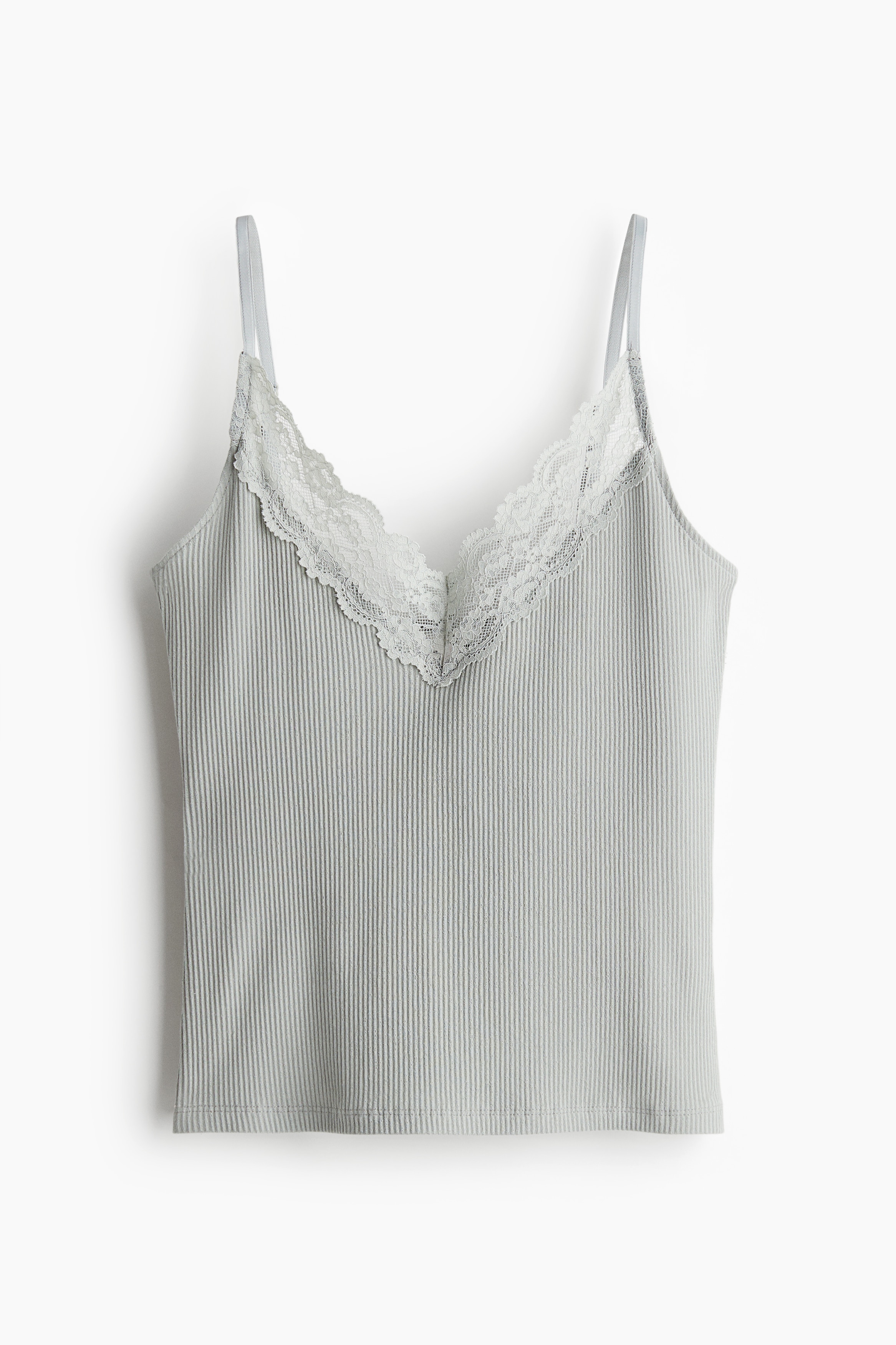 Top con spalline sottili e bordo in pizzo - Blu-grigio chiaro/Rosa cipria