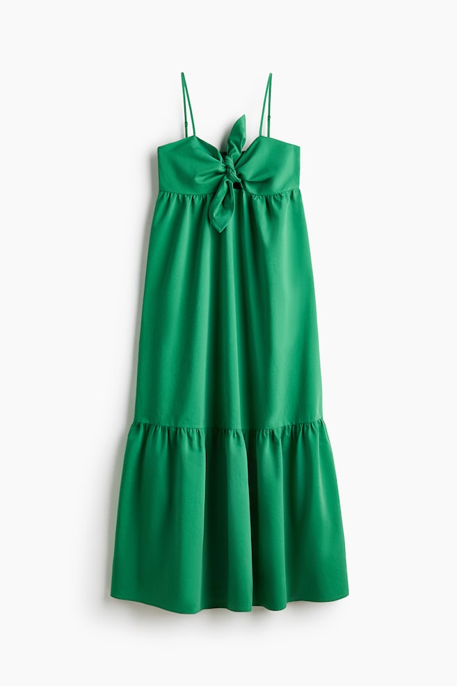 Vestido escalonado con nudo decorativo - Verde/Crema/Rojo - 1
