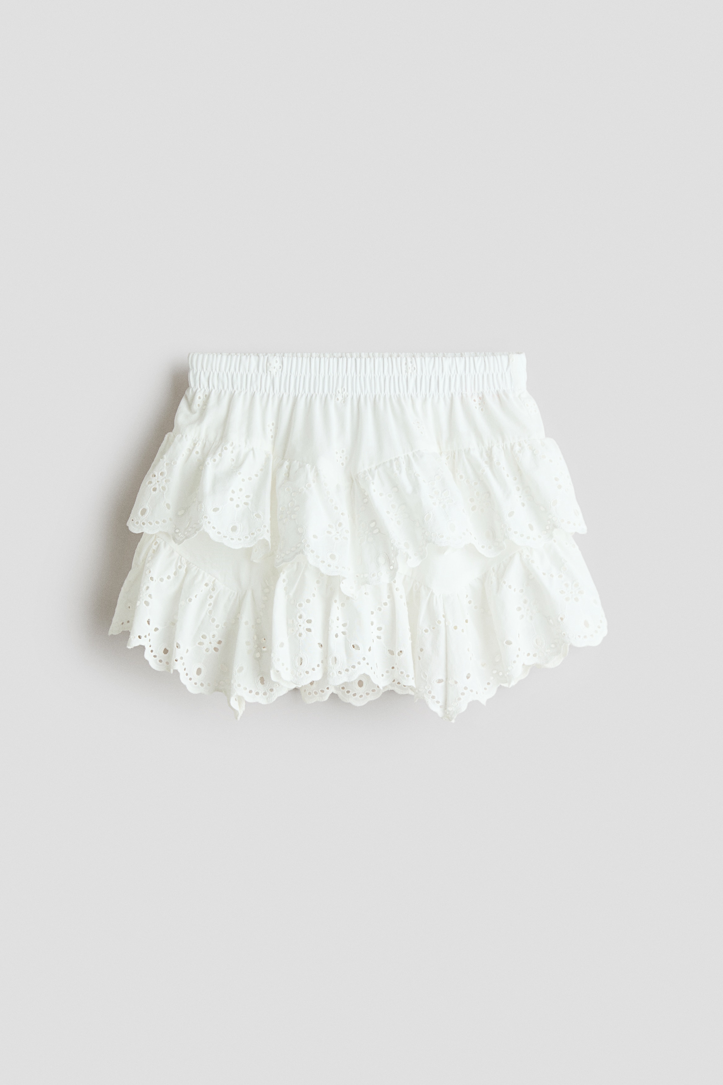 Cotton Skirt with Eyelet Embroidery - White