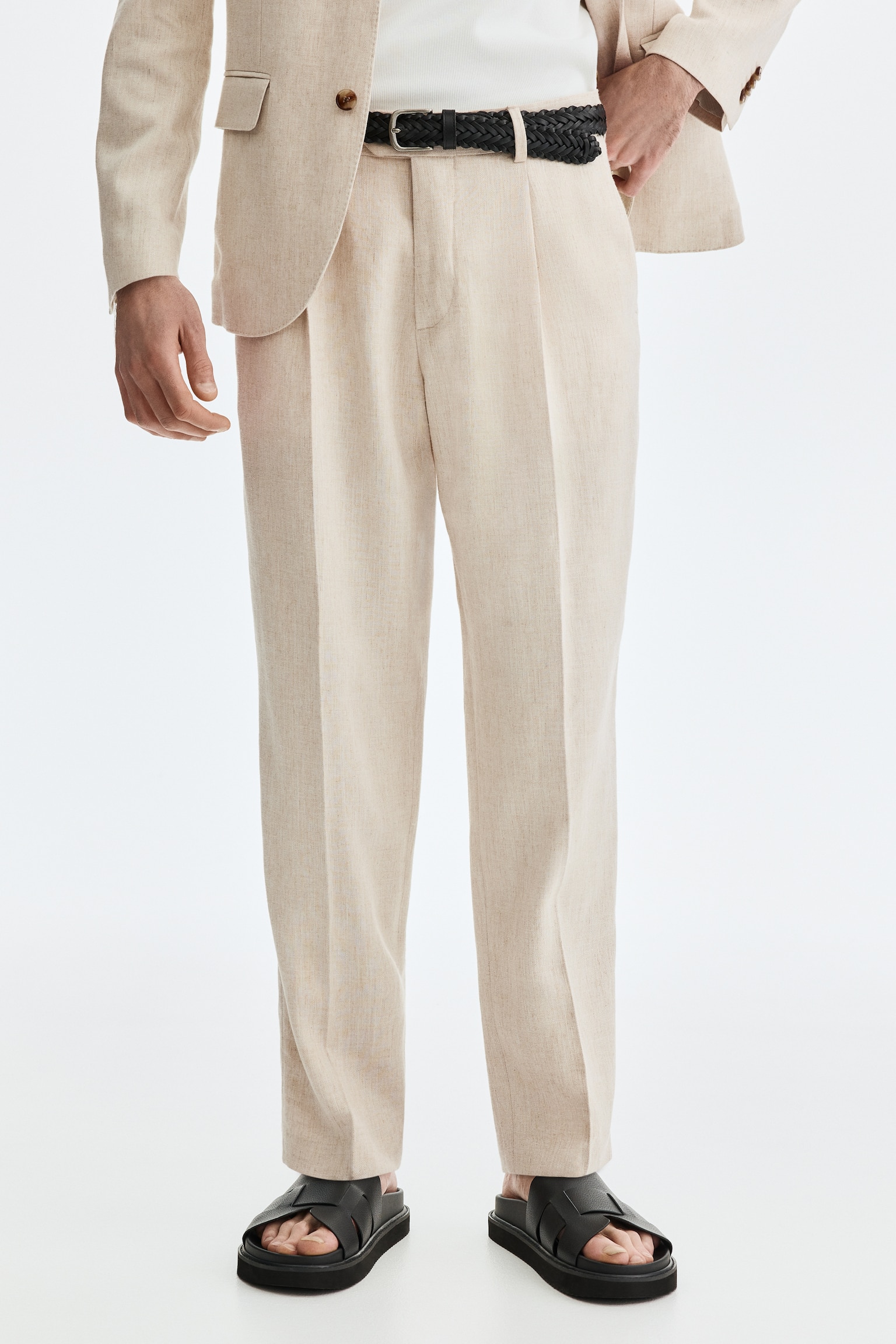 Regular-Fit Tailored Linen-Blend Pants - 3