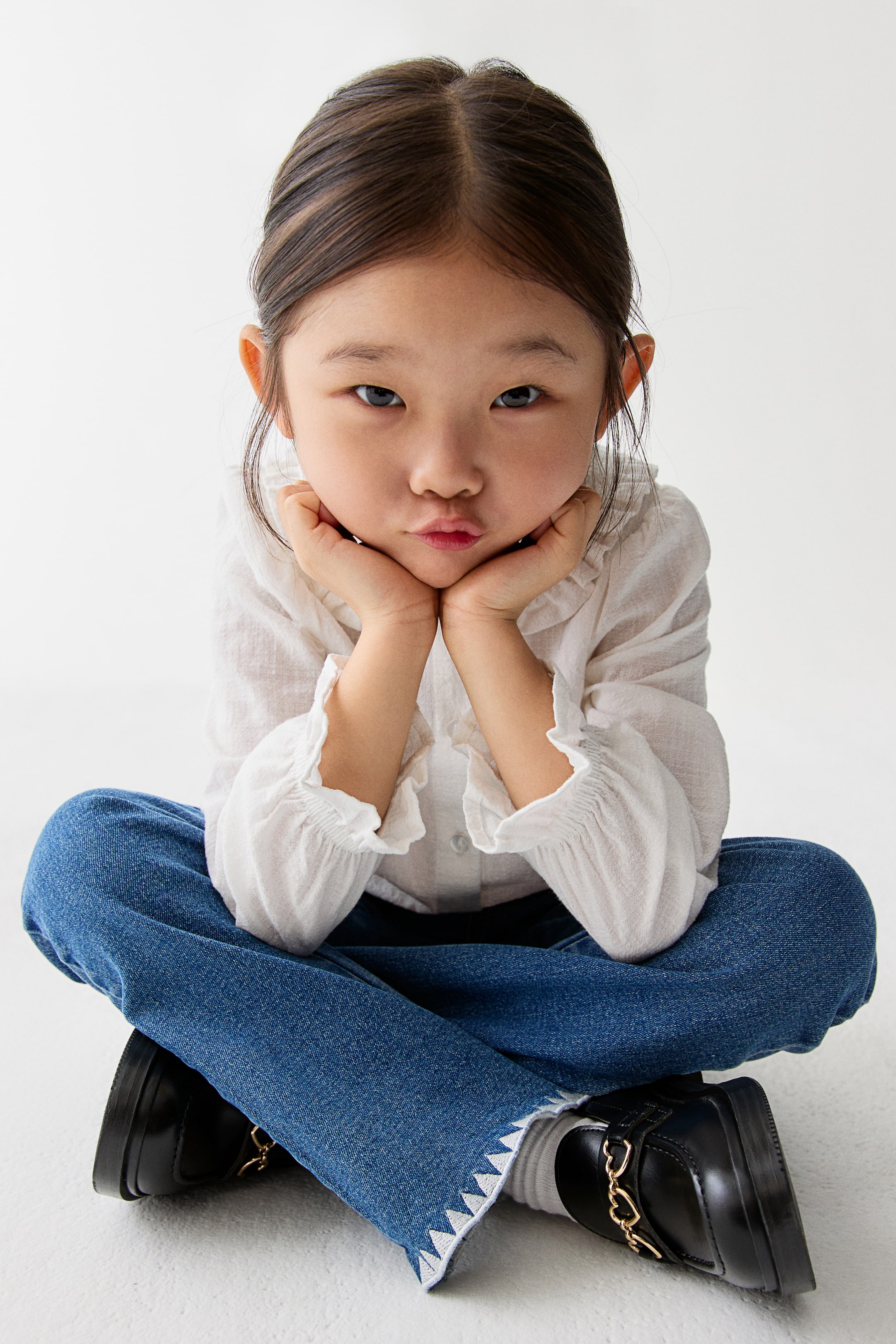 이미지 확대 보기: 엠브로이더리 디테일 플레어 제깅스 - Denim blue - Kids | H&M KR 1