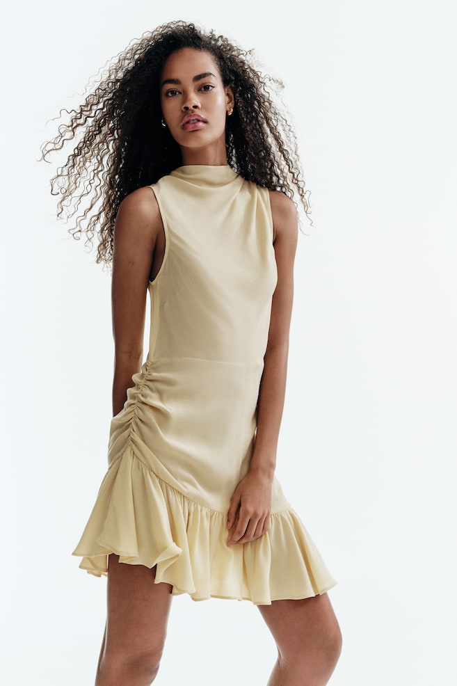 Ruffle-Trimmed Crêpe Dress - Yellow/Light pink - 2