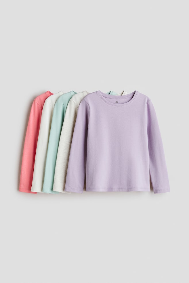 5-pack jersey tops - Light purple/Mint green/Light pink/Leopard print/Plum/Hearts/Dark red/Pink/Dark grey/Spotted/Mint green/Pink/Pink/White/Grey/Hearts - 1