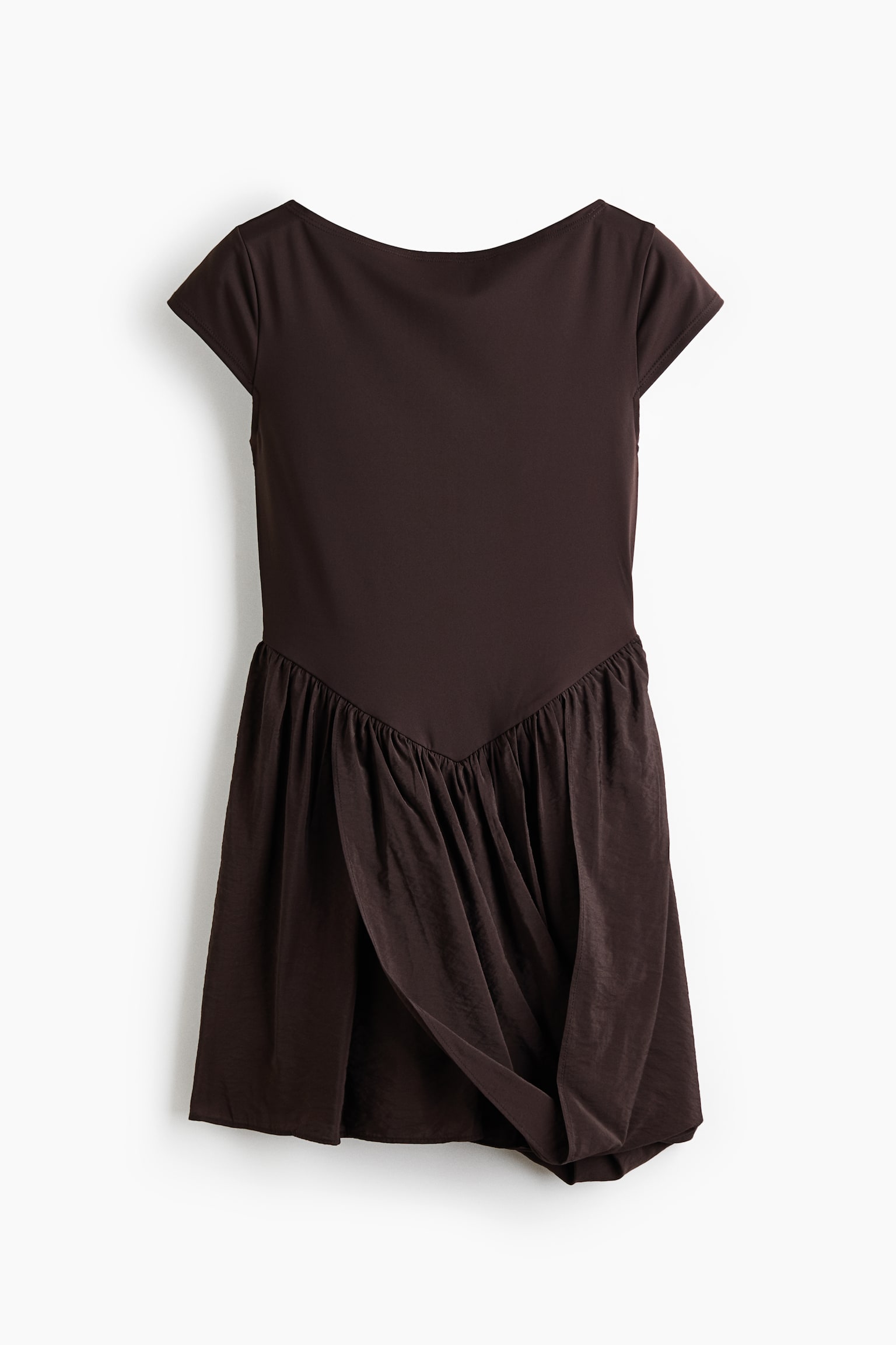 Dual-Fabric Draped-Panel Dress - Dark brown/Dark gray/Powder pink