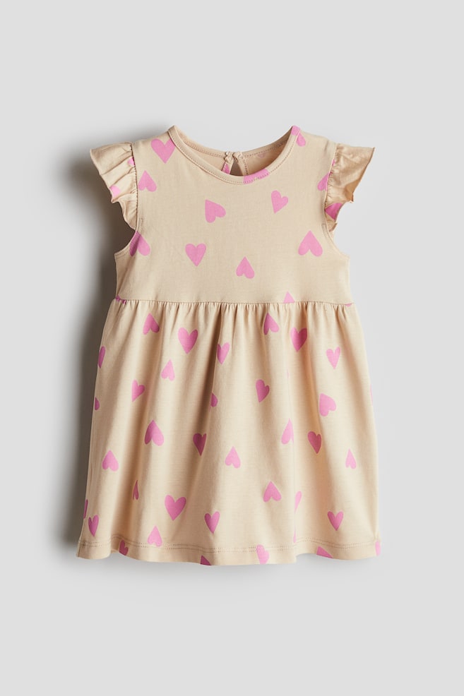 Bedrucktes Baumwollkleid - Beige/Herzen/Gelb/Schmetterlinge - 1